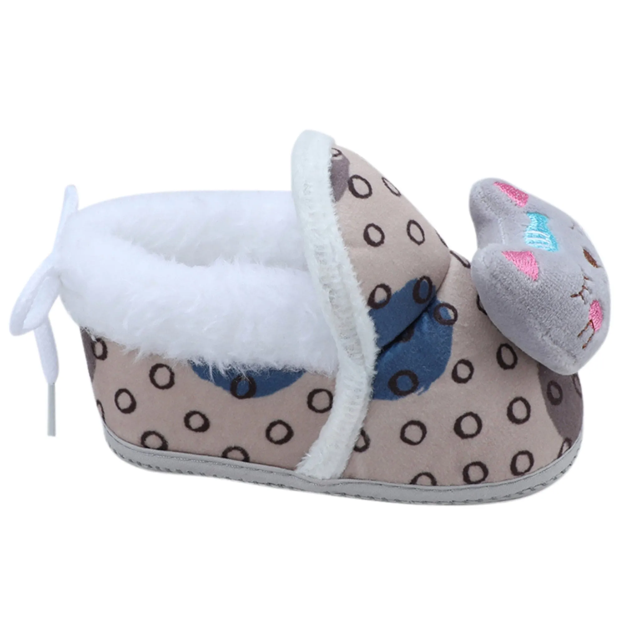 Baby Moo 3D Blushing Kitty Soft Slip-On Anti-Skid Plush Warm Booties - Beige