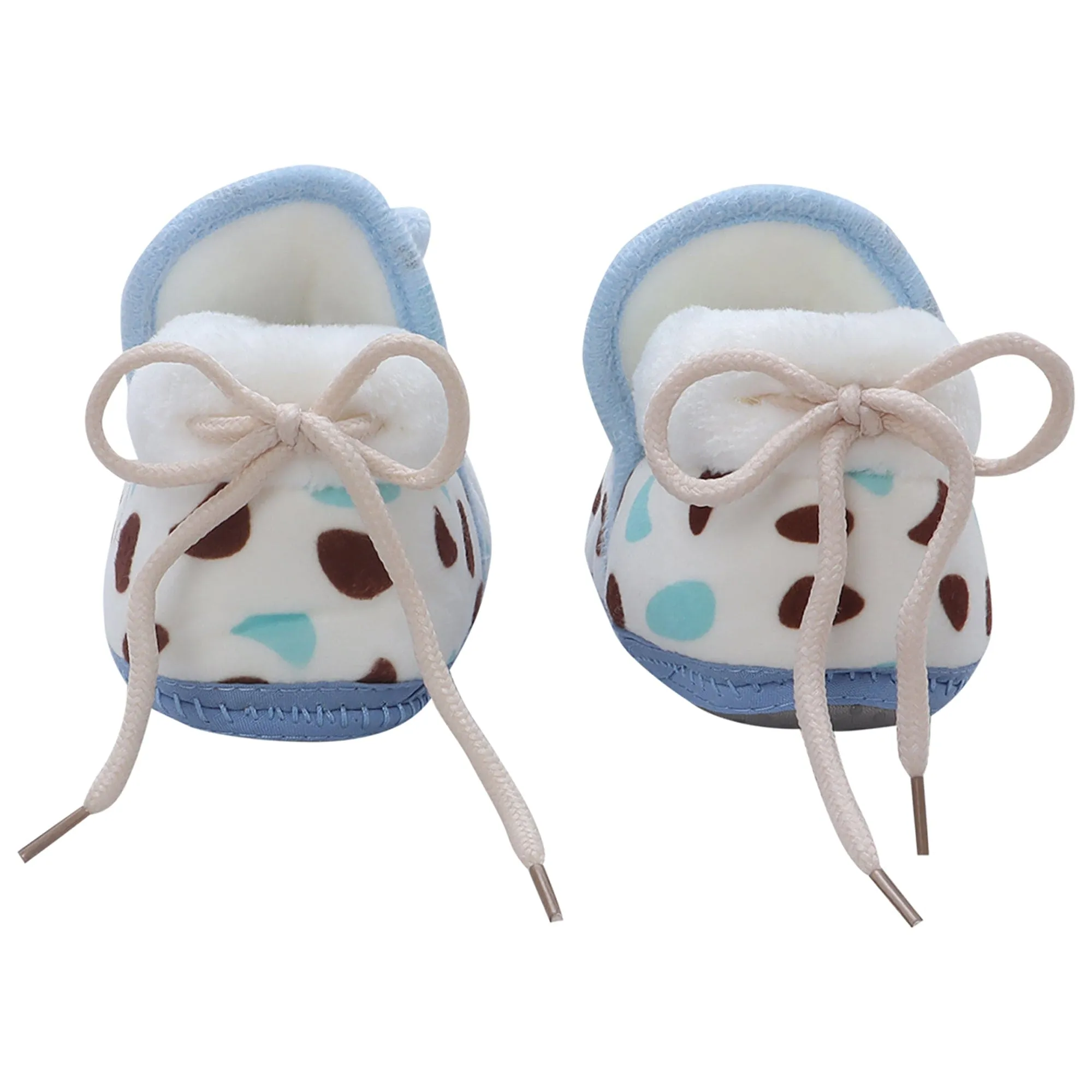 Baby Moo 3D Cow Abstract Spots Soft Slip-On Anti-Skid Plush Warm Booties - Blue