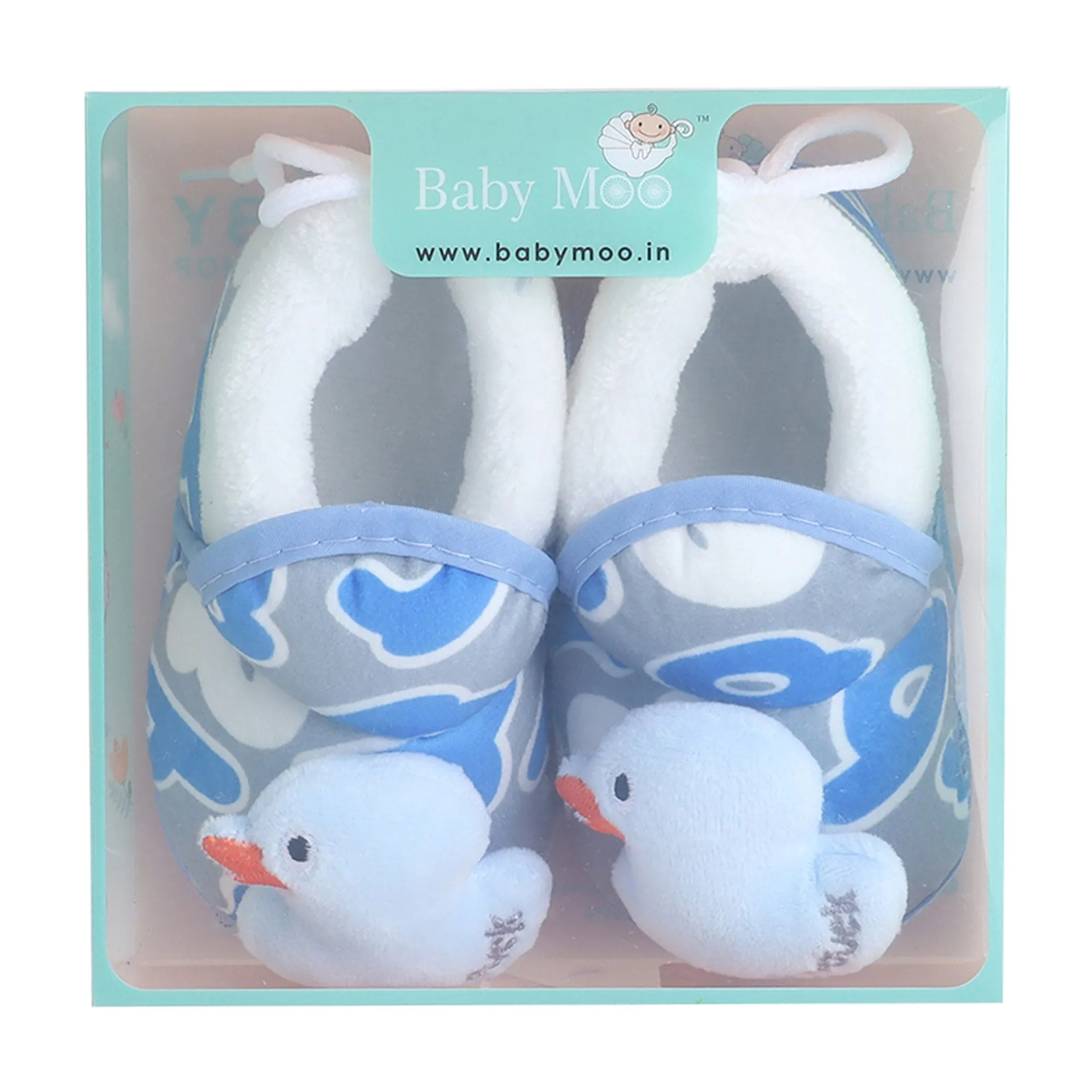 Baby Moo 3D Ducky Duck Soft Slip-On Anti-Skid Plush Warm Booties - Blue