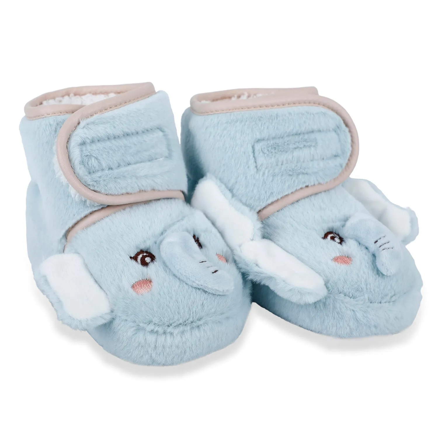 Baby Moo 3D Elephant Cozy Soft Velcro Furry Booties - Sky Blue