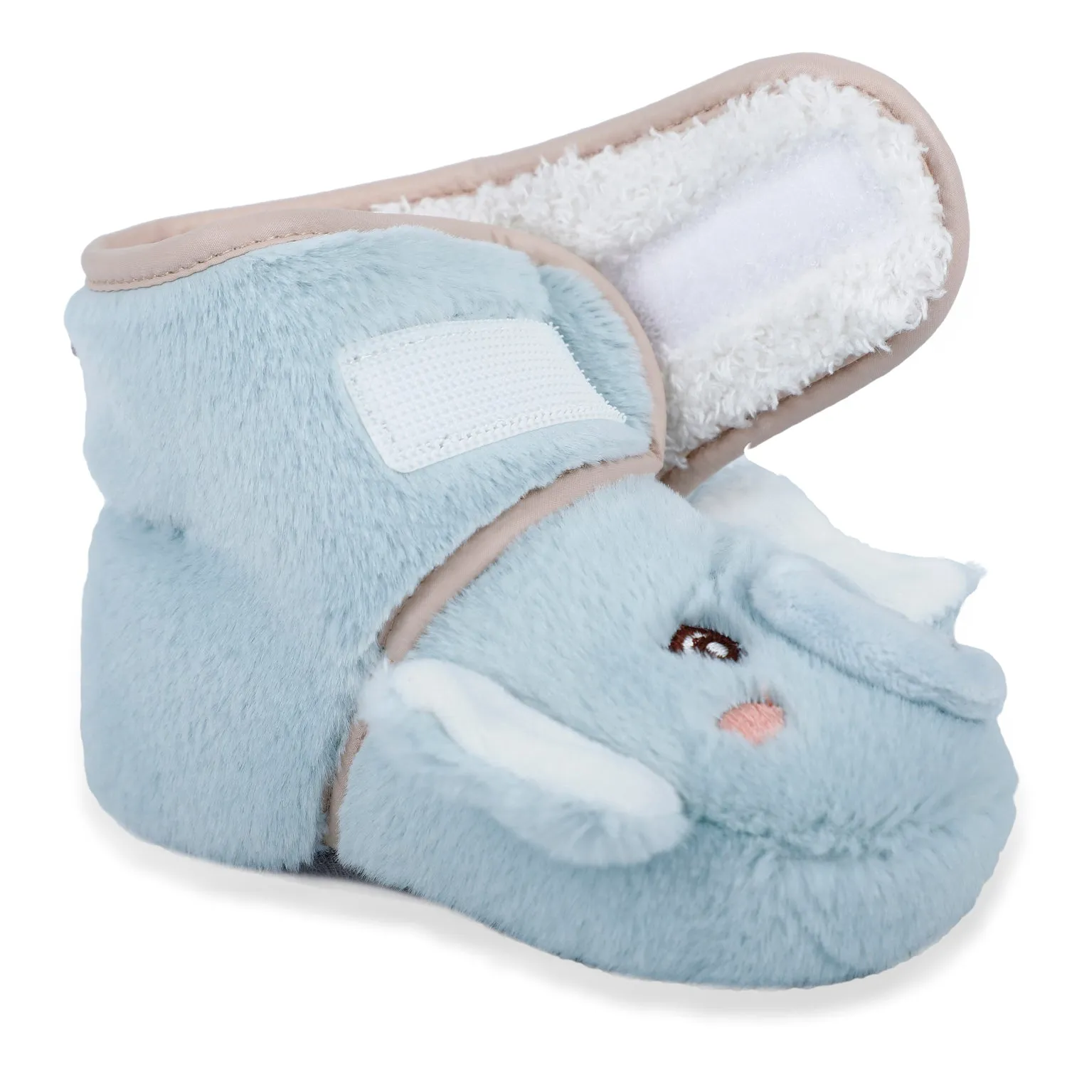 Baby Moo 3D Elephant Cozy Soft Velcro Furry Booties - Sky Blue