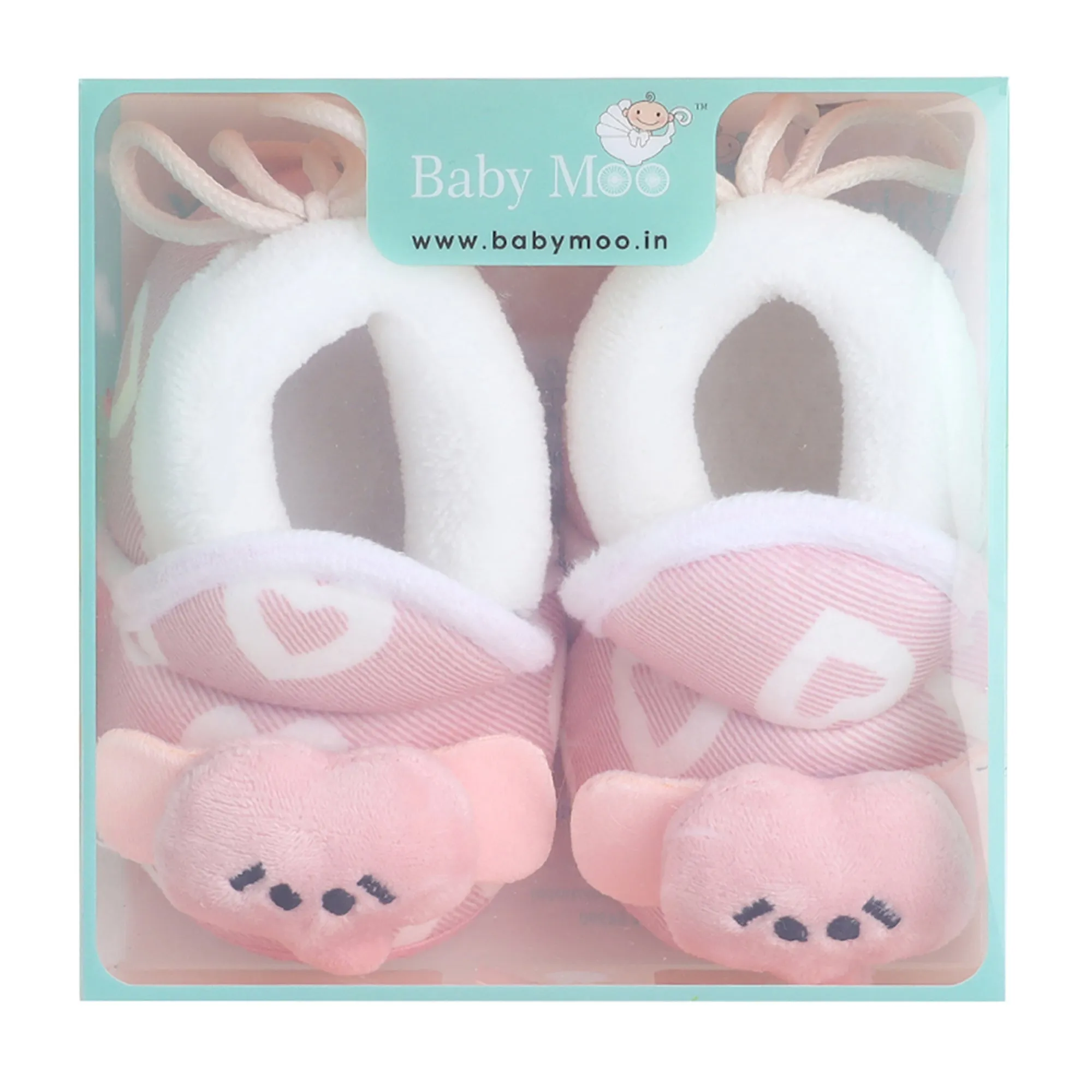 Baby Moo 3D Elephant Soft Slip-On Anti-Skid Plush Warm Booties - Pink