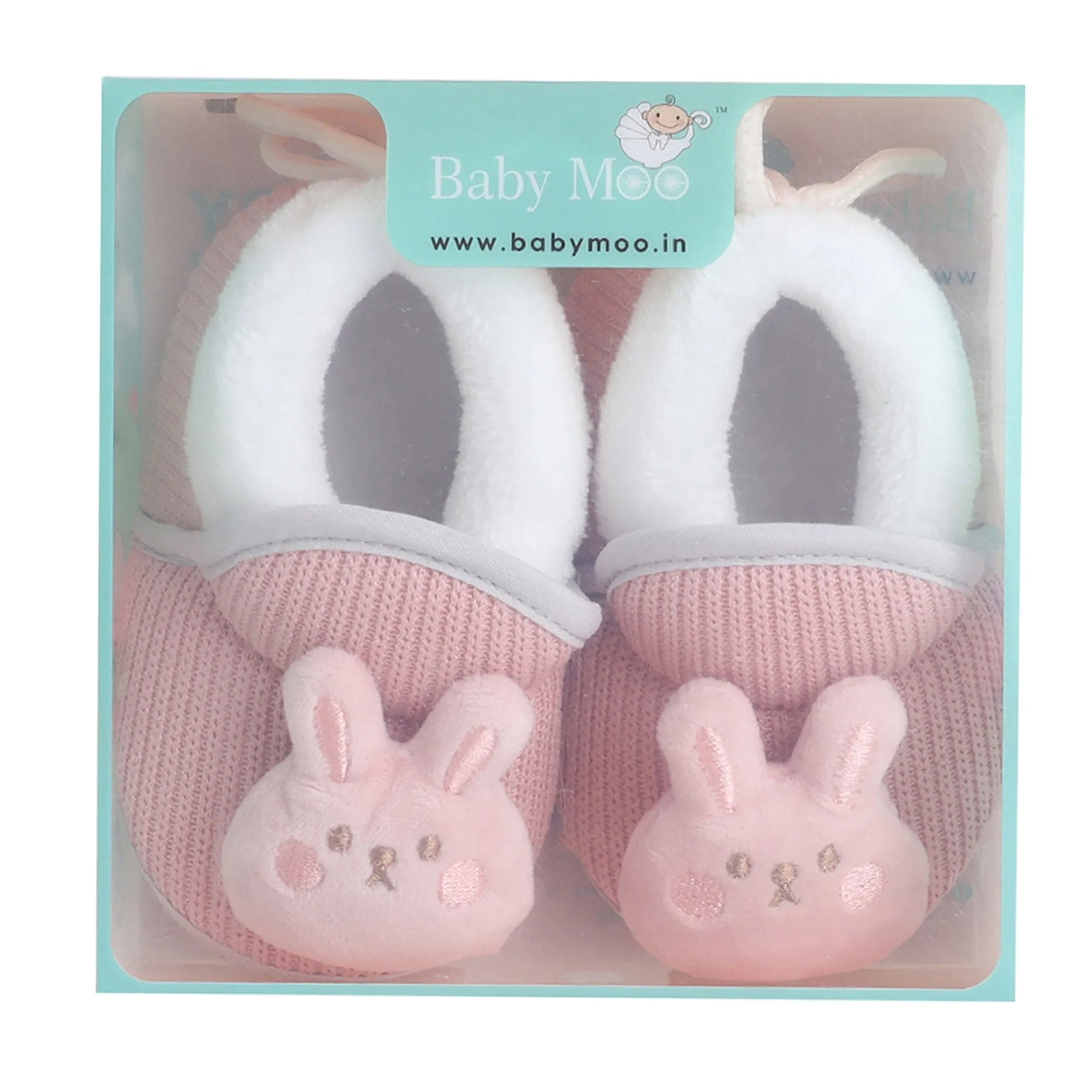 Baby Moo 3D Kitty Ribbed Soft Slip-On Anti-Skid Plush Warm Booties - Peach