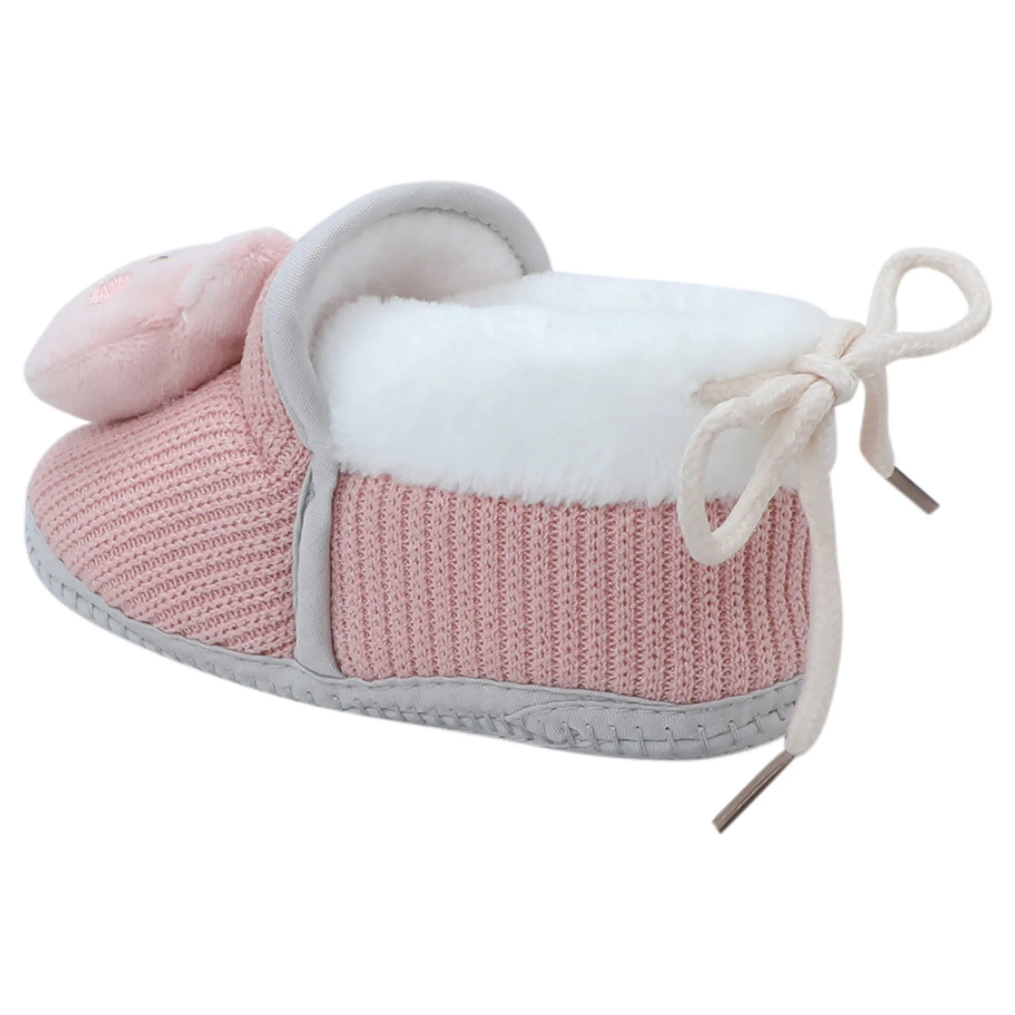 Baby Moo 3D Kitty Ribbed Soft Slip-On Anti-Skid Plush Warm Booties - Peach