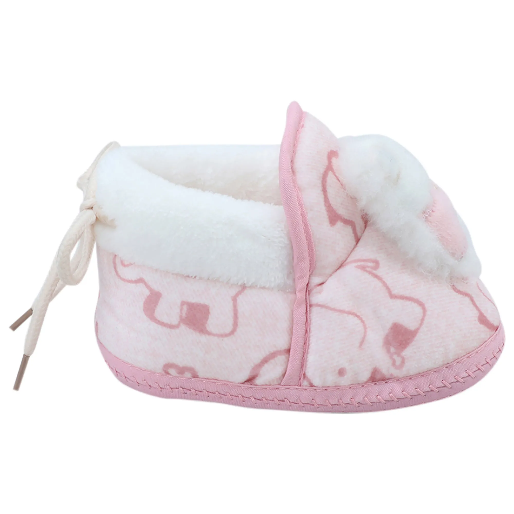 Baby Moo 3D Llama Elephant Prints Soft Slip-On Anti-Skid Plush Warm Booties - Pink