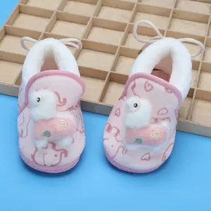 Baby Moo 3D Llama Elephant Prints Soft Slip-On Anti-Skid Plush Warm Booties - Pink