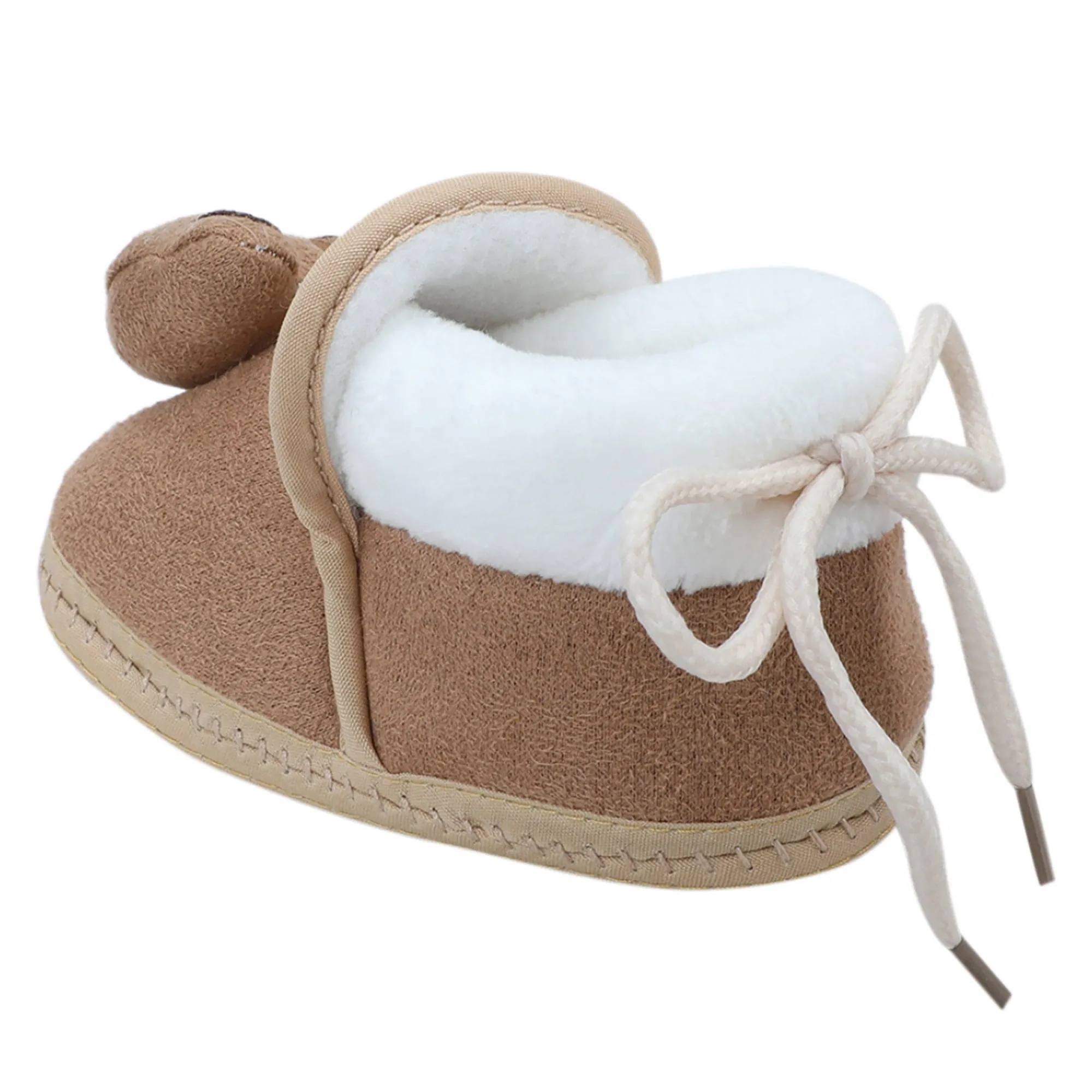 Baby Moo 3D Teddy Soft Slip-On Anti-Skid Plush Warm Booties - Brown