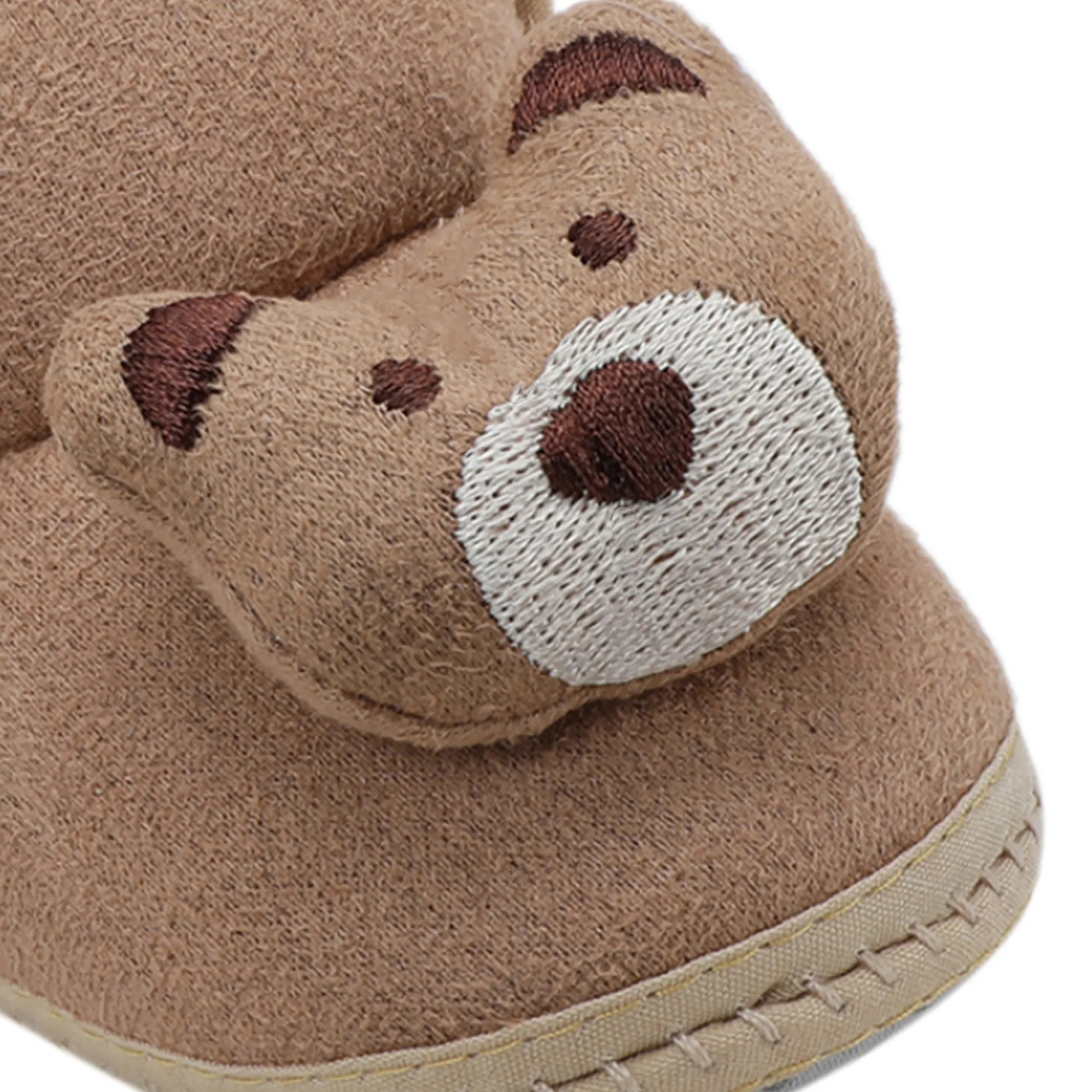 Baby Moo 3D Teddy Soft Slip-On Anti-Skid Plush Warm Booties - Brown