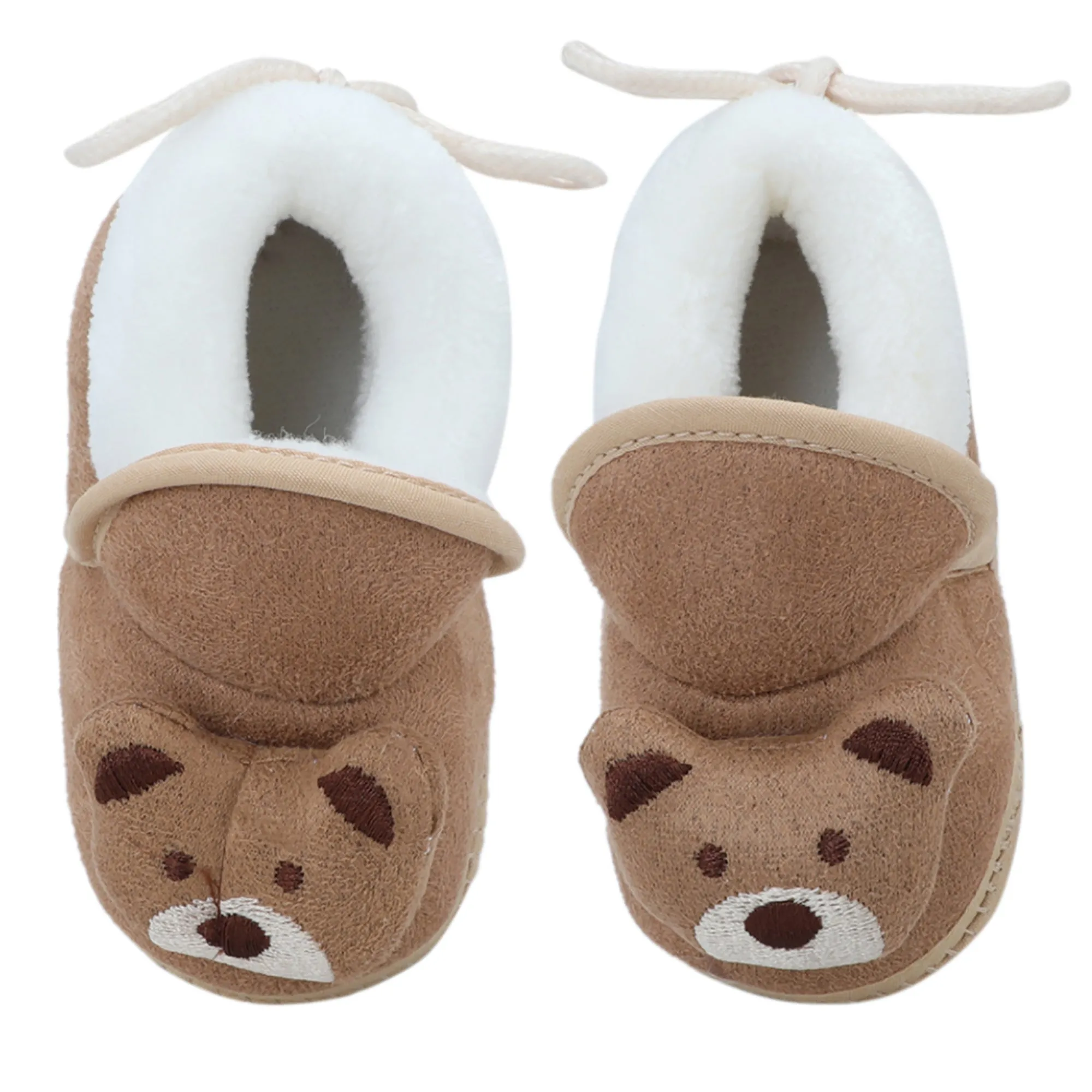 Baby Moo 3D Teddy Soft Slip-On Anti-Skid Plush Warm Booties - Brown