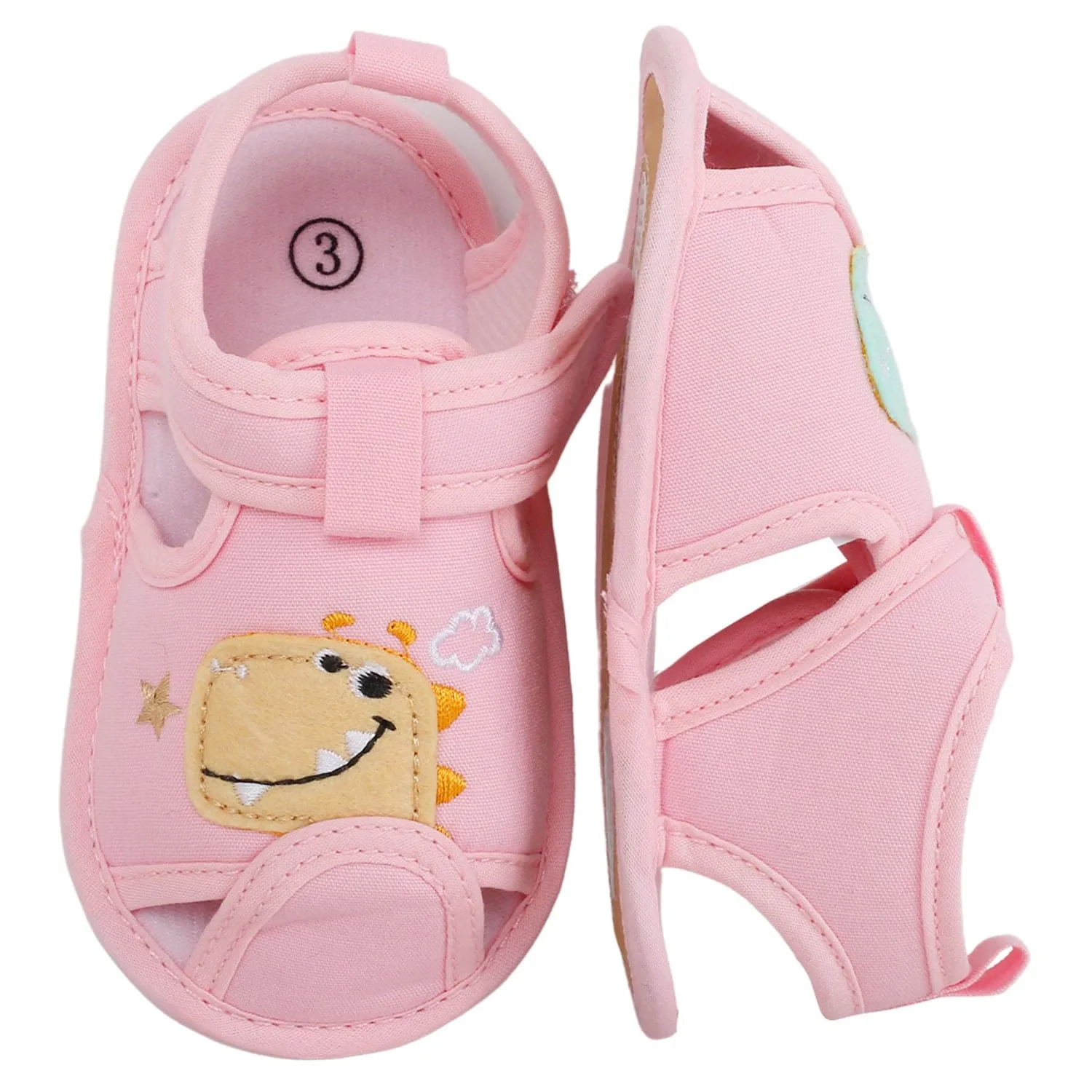 Baby Moo Dinosaur Pink Velcro Booties