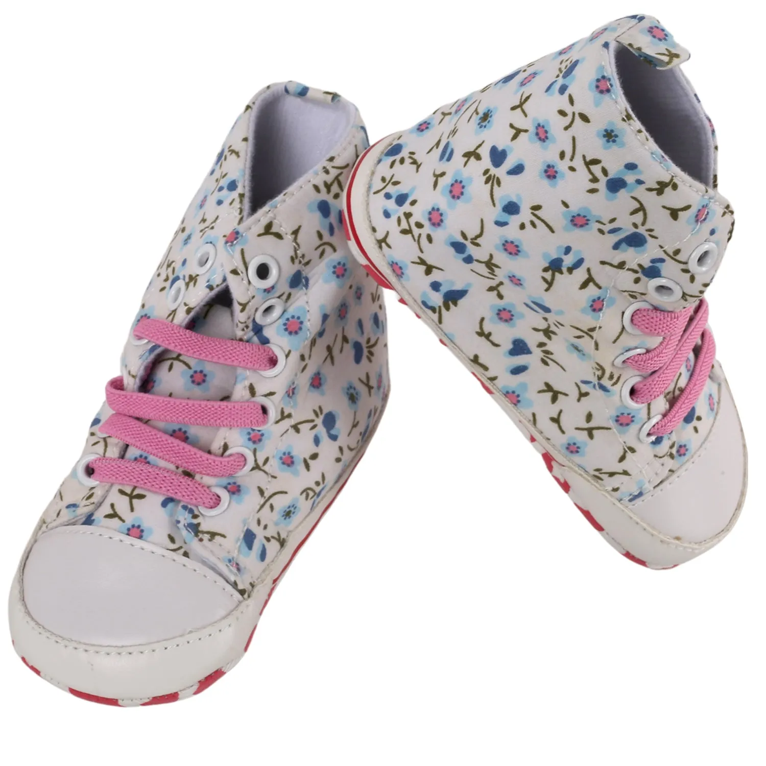 Baby Moo Floral White And Pink High Top Booties