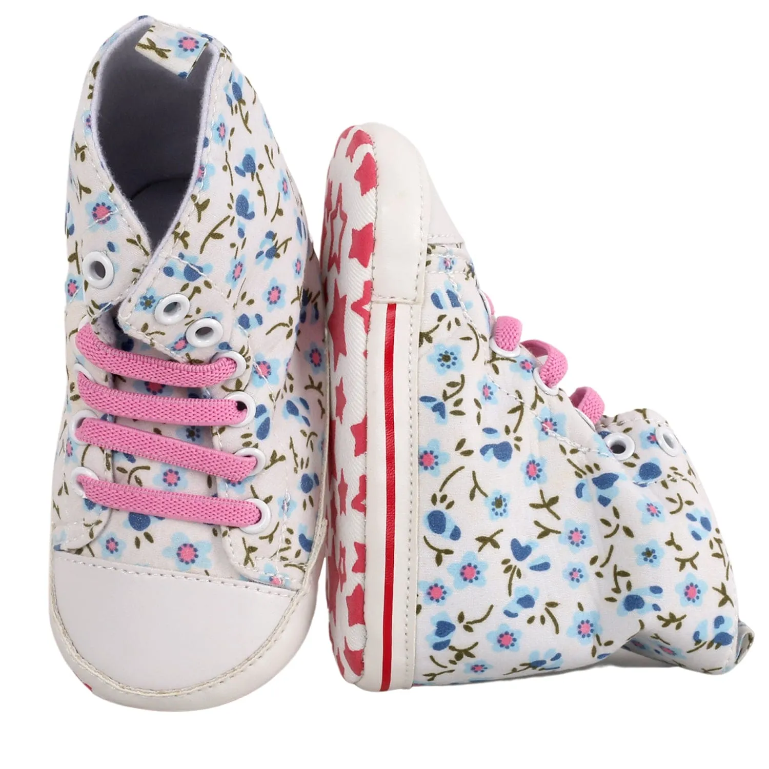 Baby Moo Floral White And Pink High Top Booties