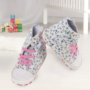 Baby Moo Floral White And Pink High Top Booties