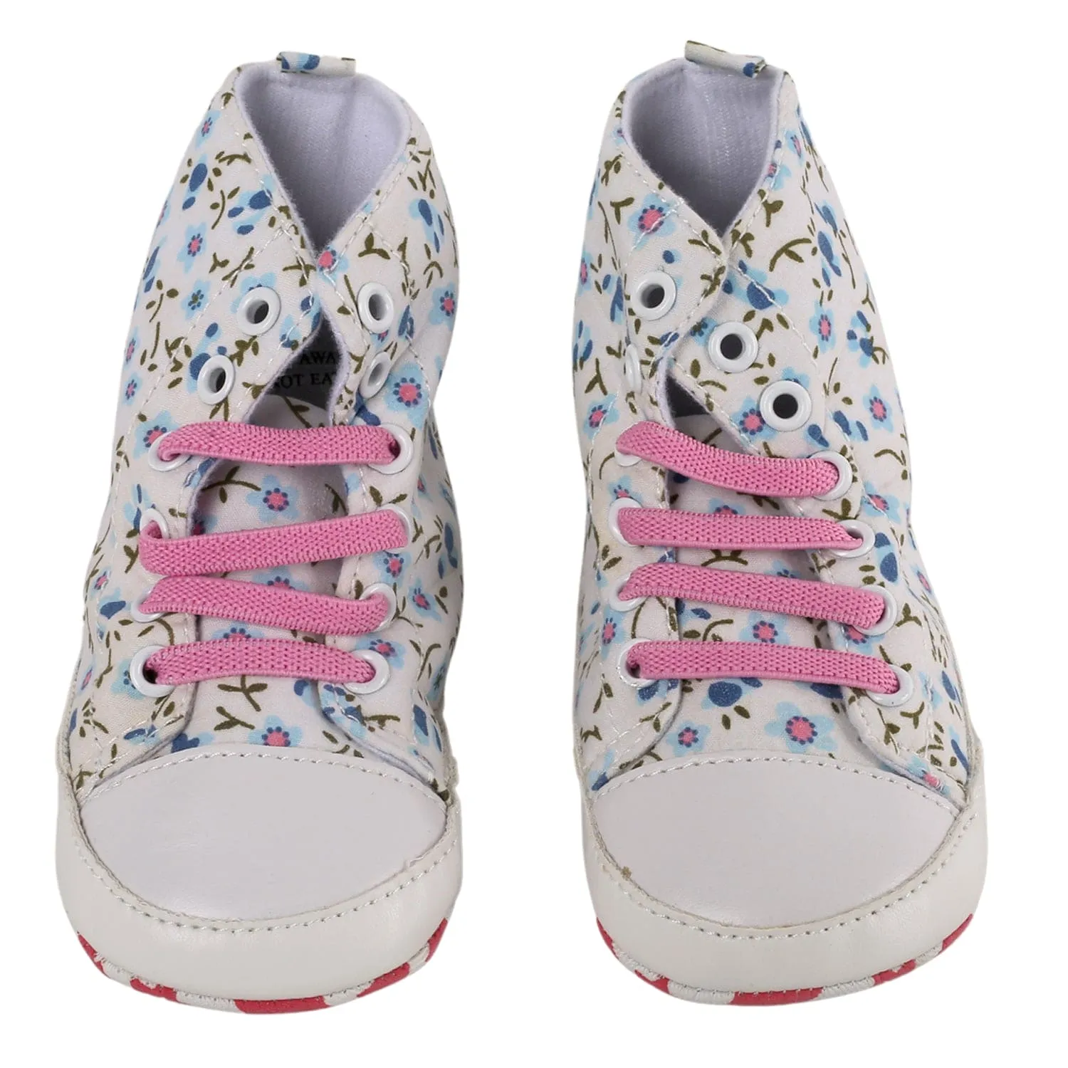 Baby Moo Floral White And Pink High Top Booties