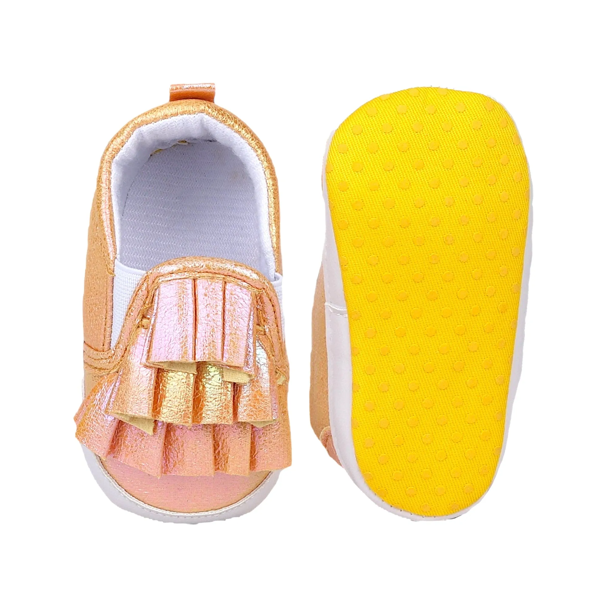 Baby Moo Frill Partywear Anti-Skid Slip-On Booties - Gold