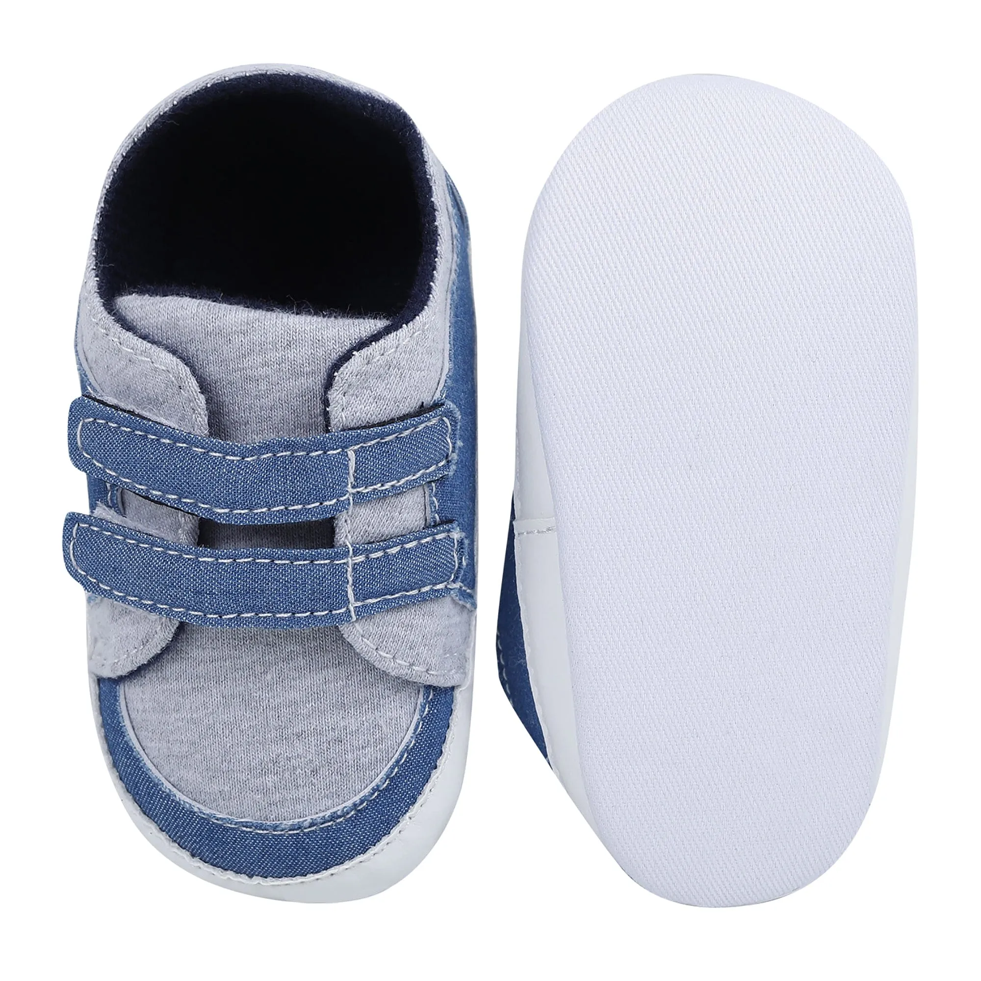 Baby Moo Stylish Colour Blocked Velcro Straps Anti-Skid Sneakers - Grey, Blue