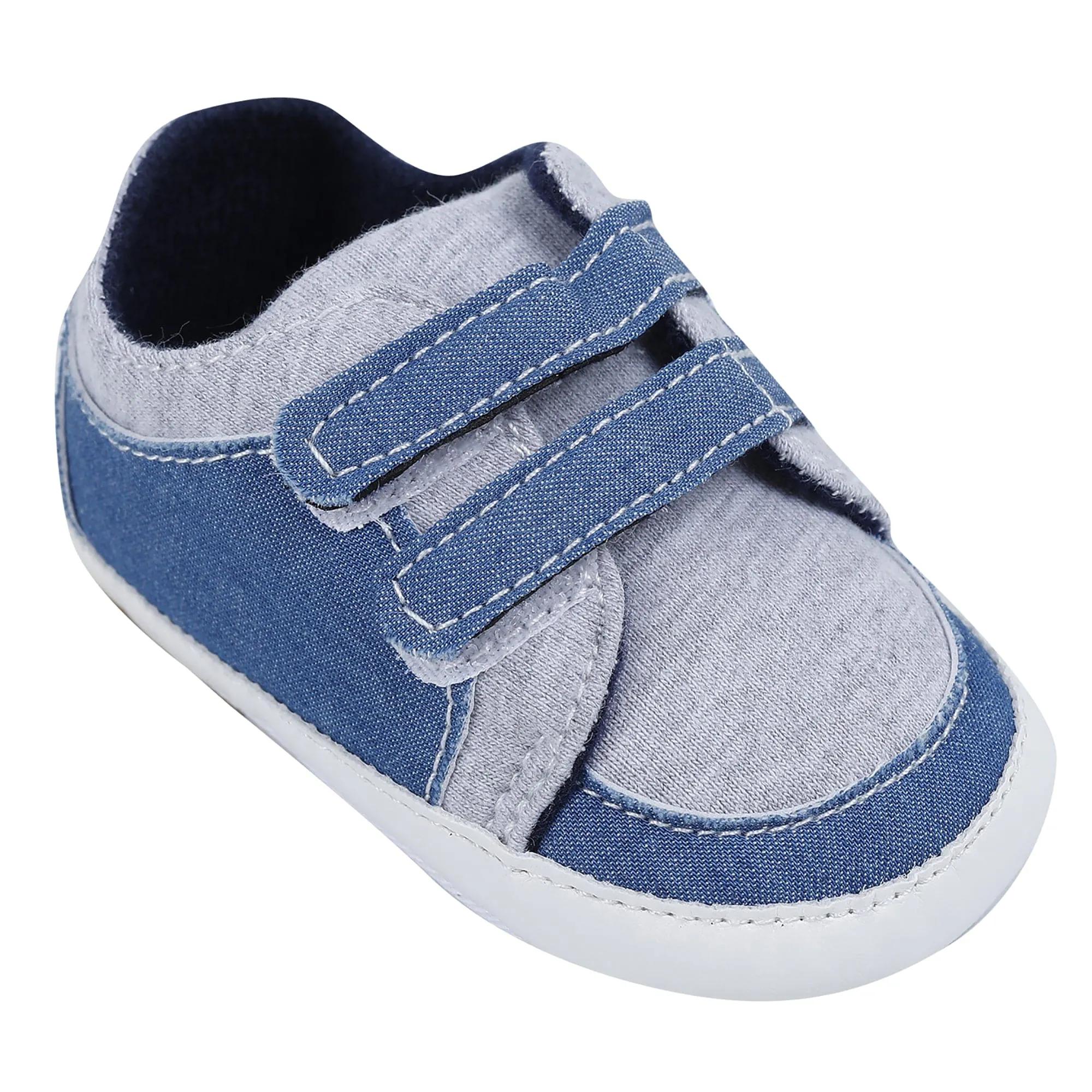 Baby Moo Stylish Colour Blocked Velcro Straps Anti-Skid Sneakers - Grey, Blue