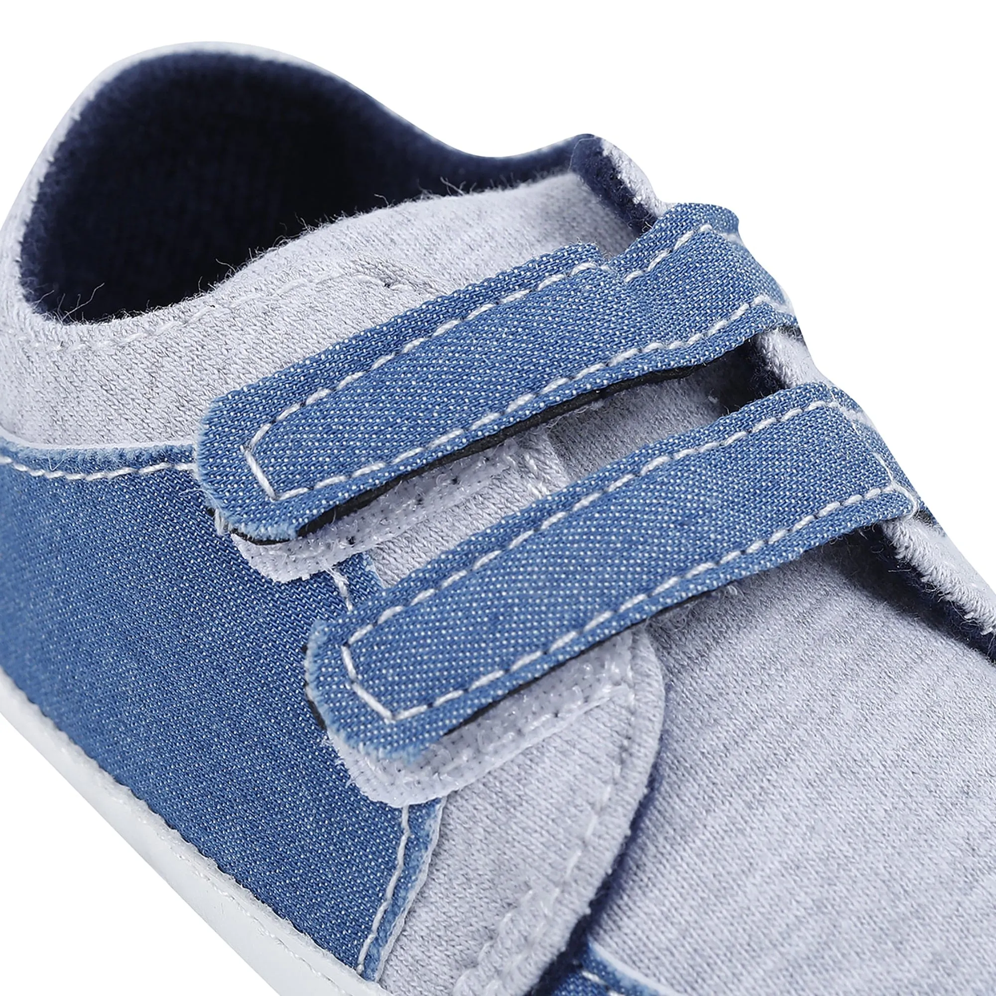 Baby Moo Stylish Colour Blocked Velcro Straps Anti-Skid Sneakers - Grey, Blue