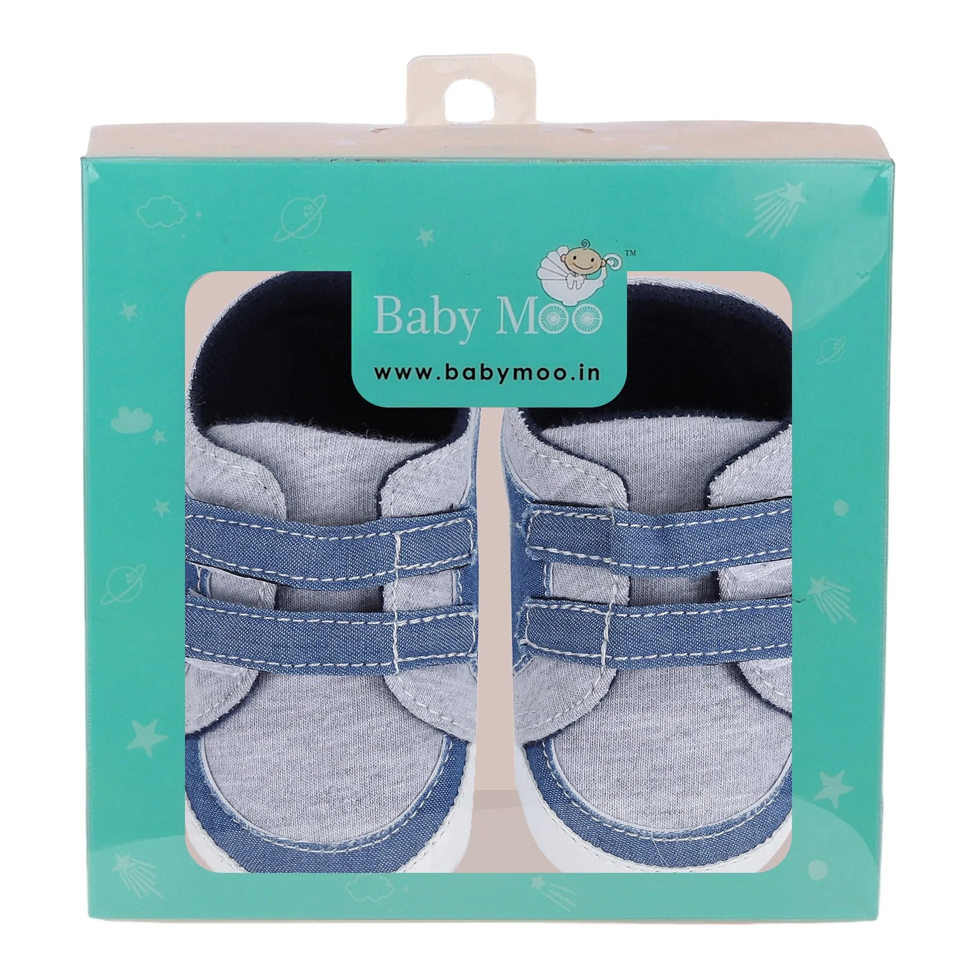 Baby Moo Stylish Colour Blocked Velcro Straps Anti-Skid Sneakers - Grey, Blue