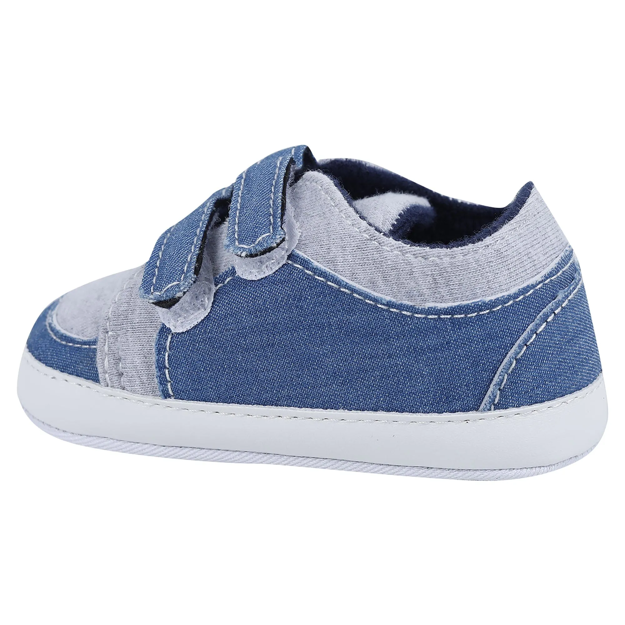 Baby Moo Stylish Colour Blocked Velcro Straps Anti-Skid Sneakers - Grey, Blue