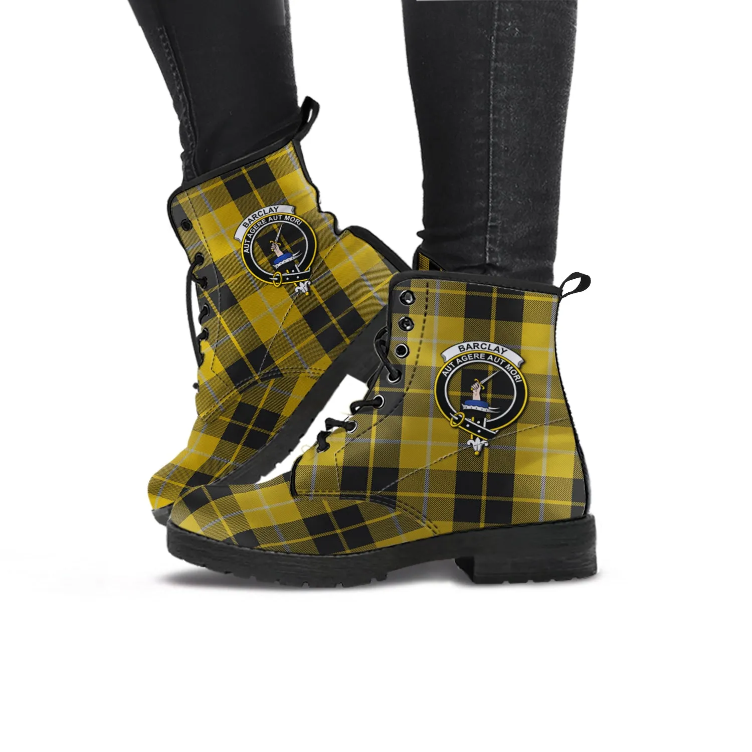 Barclay Dress Tartan Leather Boots with Family Crest