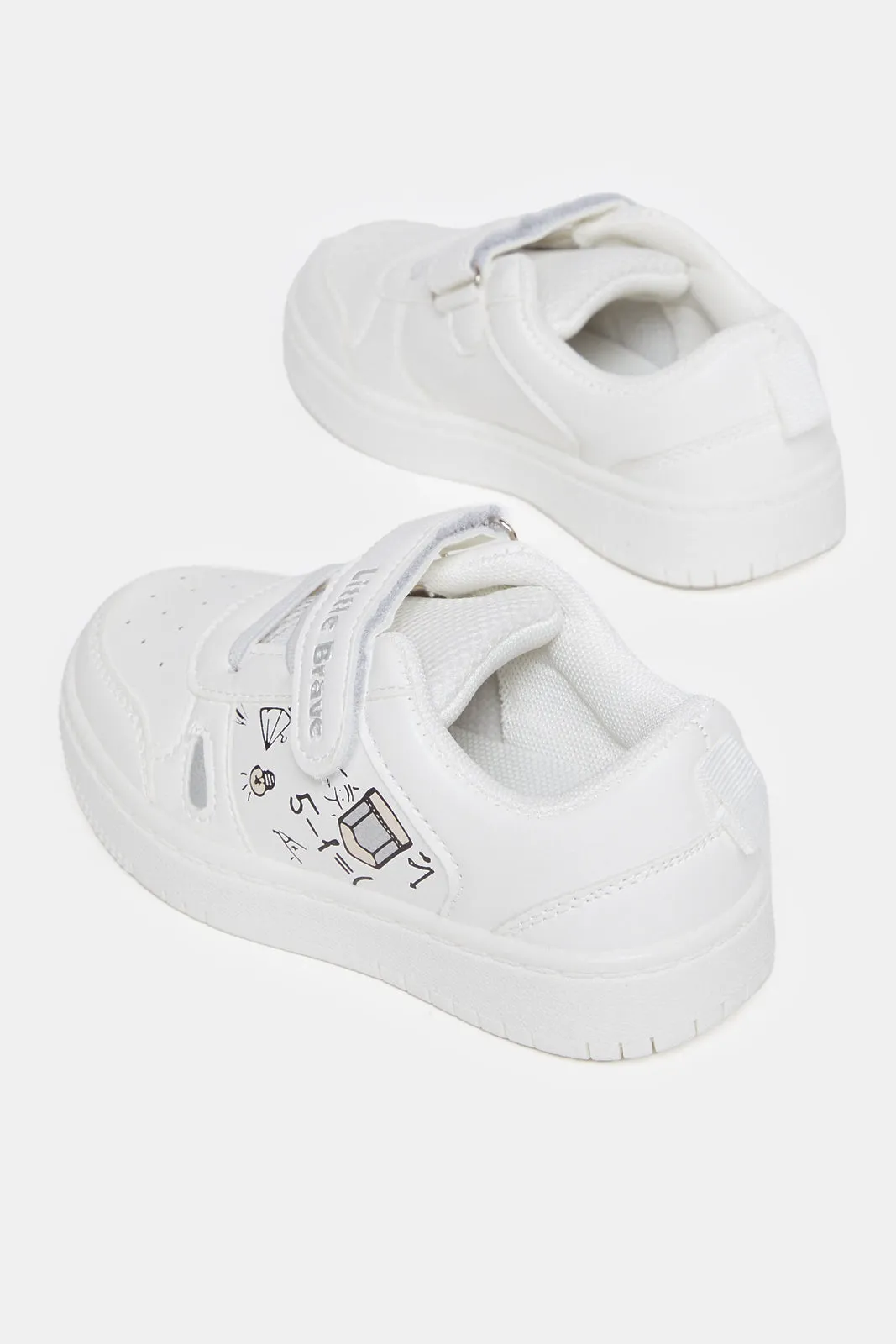 Boys White Velcro Strap Sneakers