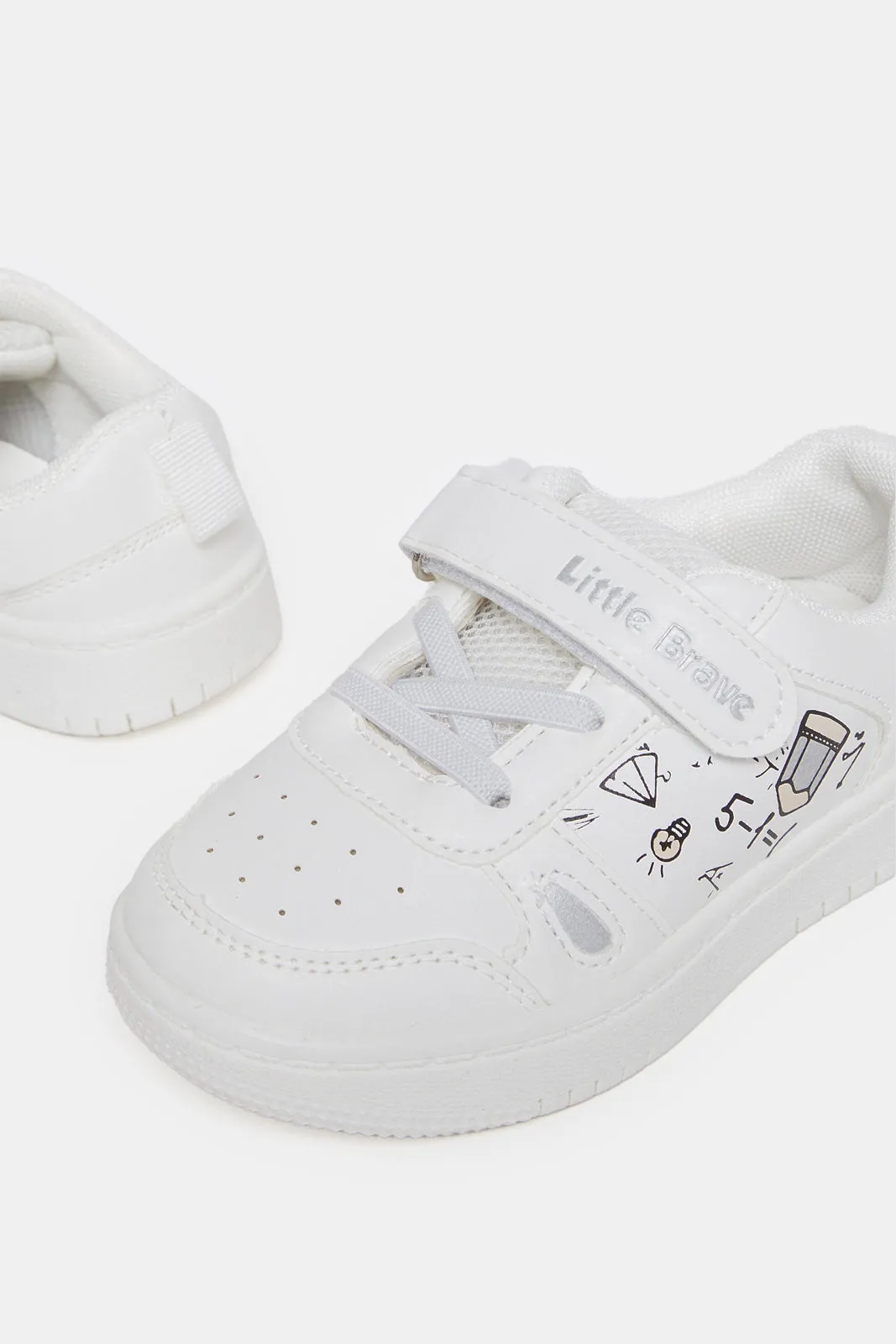 Boys White Velcro Strap Sneakers