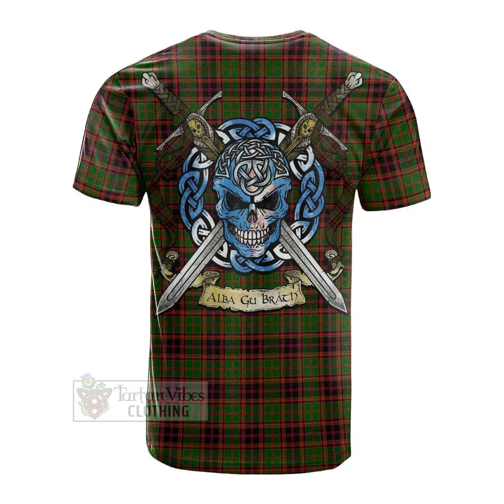 Buchan Tartan Cotton T-shirt with Family Crest Celtic Skull Style