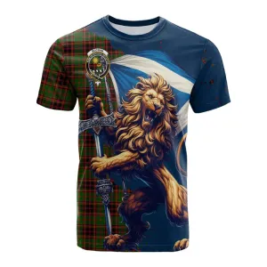 Buchan Tartan Family Crest Cotton T-shirt with Scottish Majestic Lion