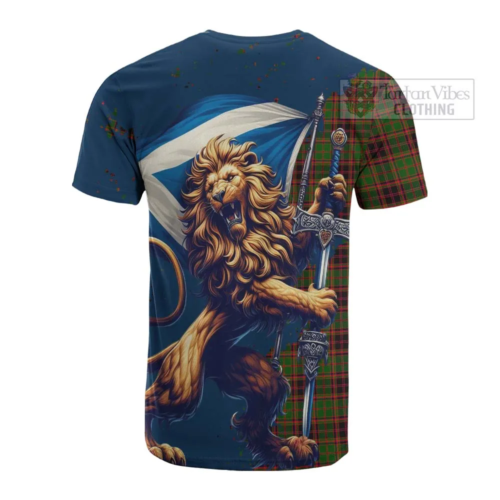 Buchan Tartan Family Crest Cotton T-shirt with Scottish Majestic Lion