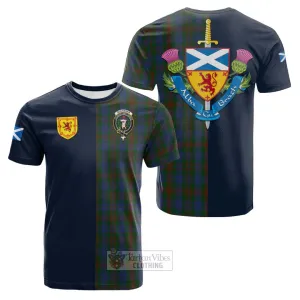 Buchanan Hunting Tartan Cotton T-shirt Alba with Scottish Lion Royal Arm Half Style