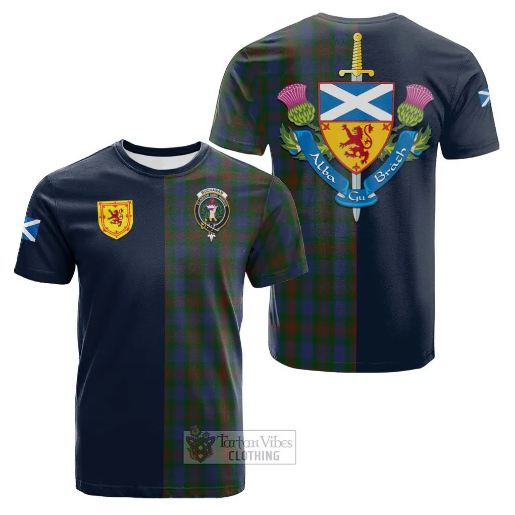 Buchanan Hunting Tartan Cotton T-shirt Alba with Scottish Lion Royal Arm Half Style