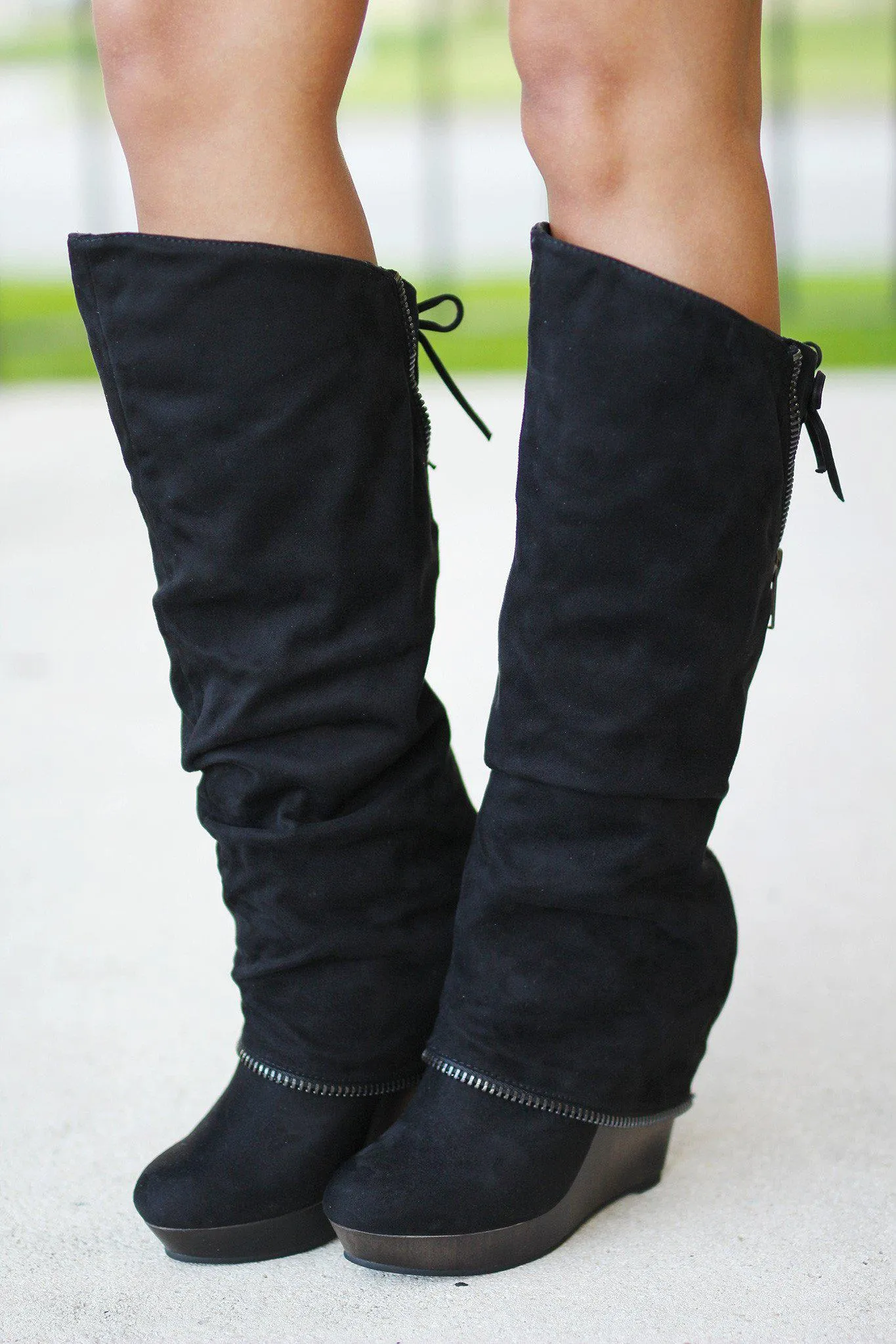 Castor Black Wedge Boots