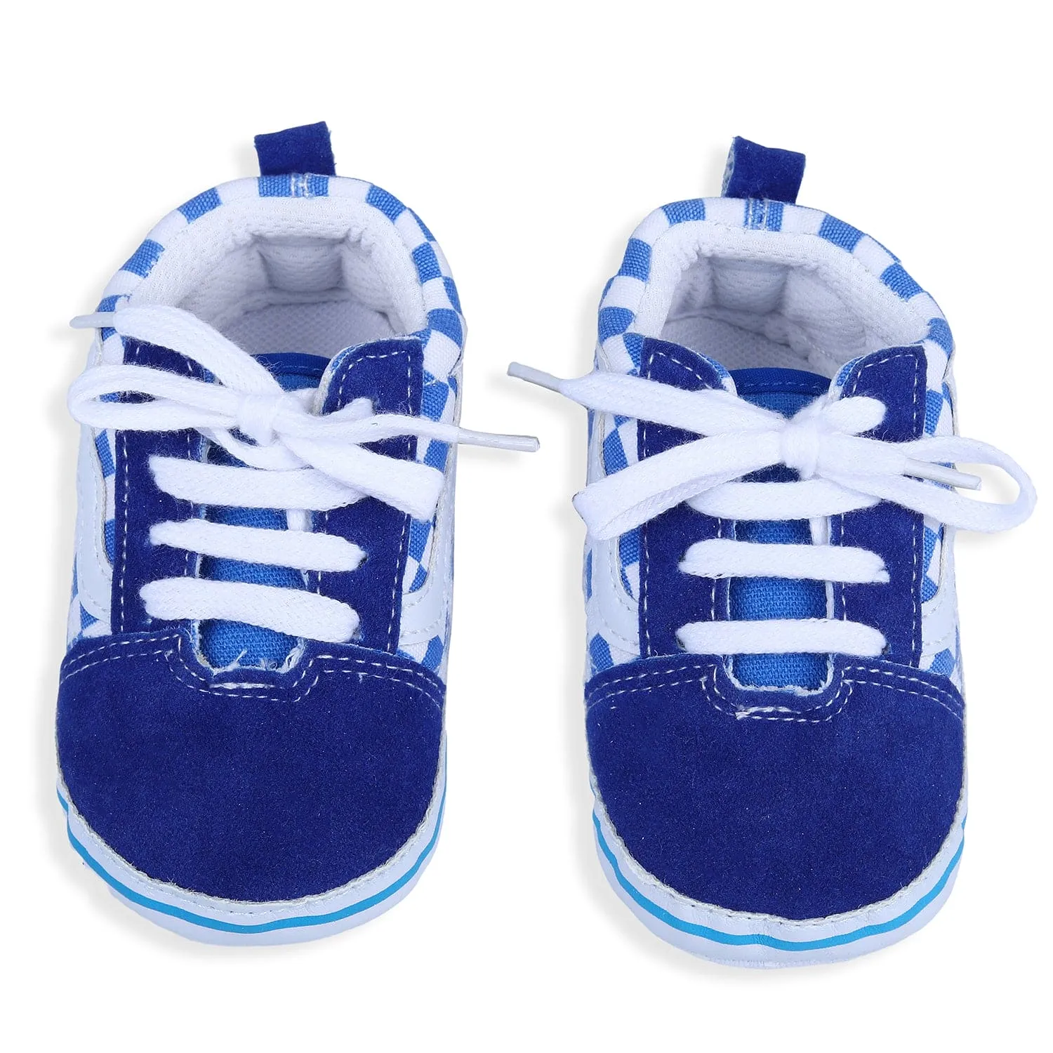 Checkered Lace-Up Casual Soft Sole Anti-Slip Sneaker Booties - Blue