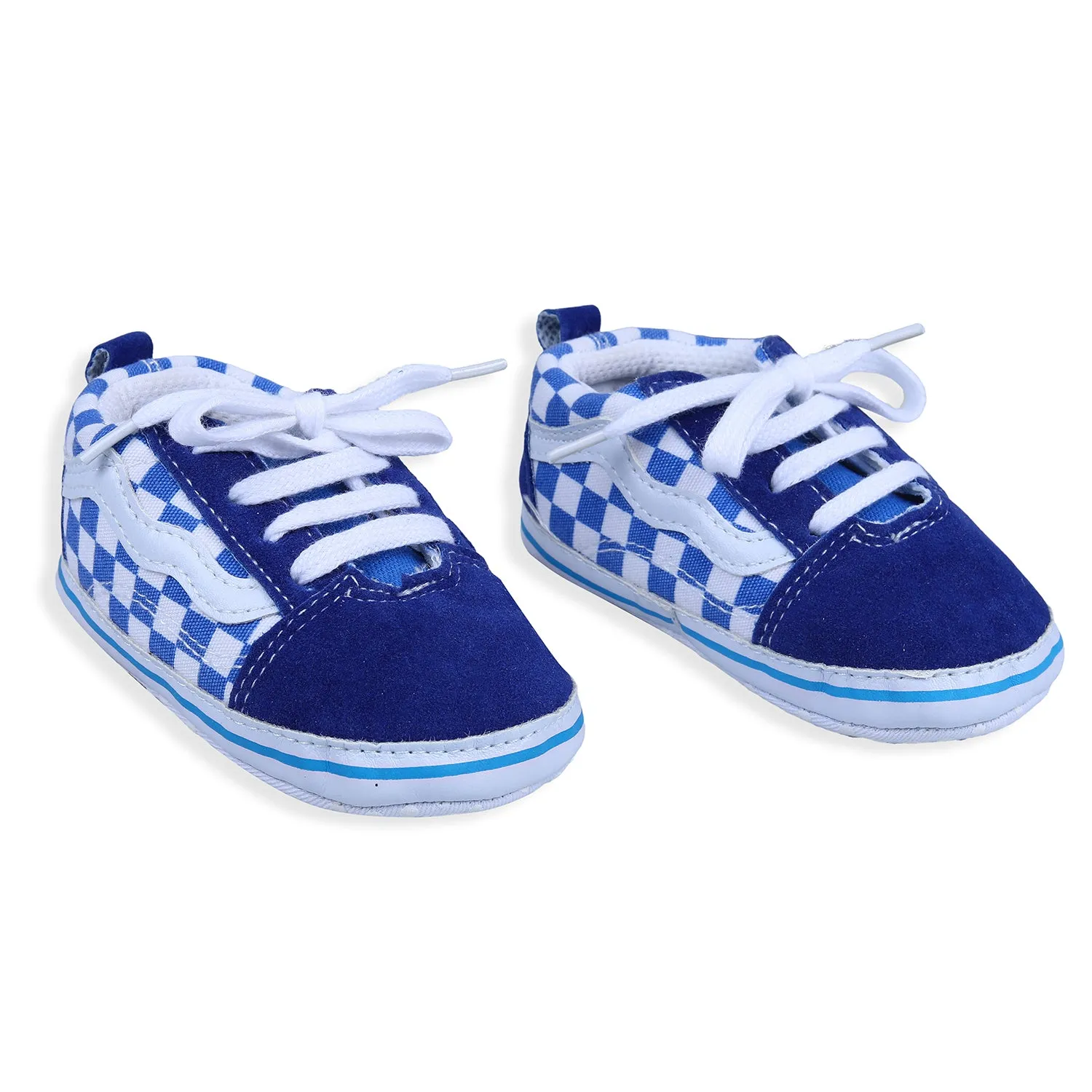 Checkered Lace-Up Casual Soft Sole Anti-Slip Sneaker Booties - Blue