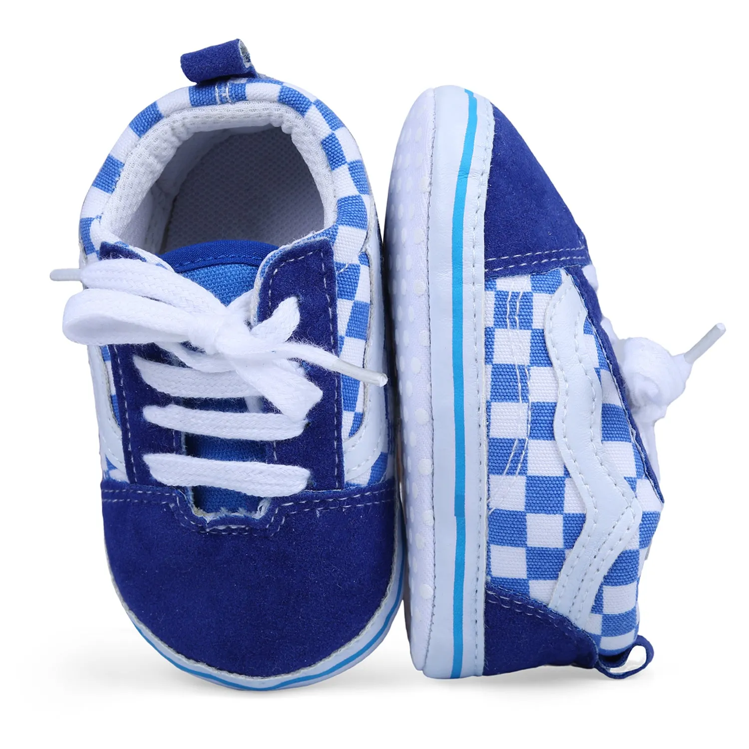 Checkered Lace-Up Casual Soft Sole Anti-Slip Sneaker Booties - Blue