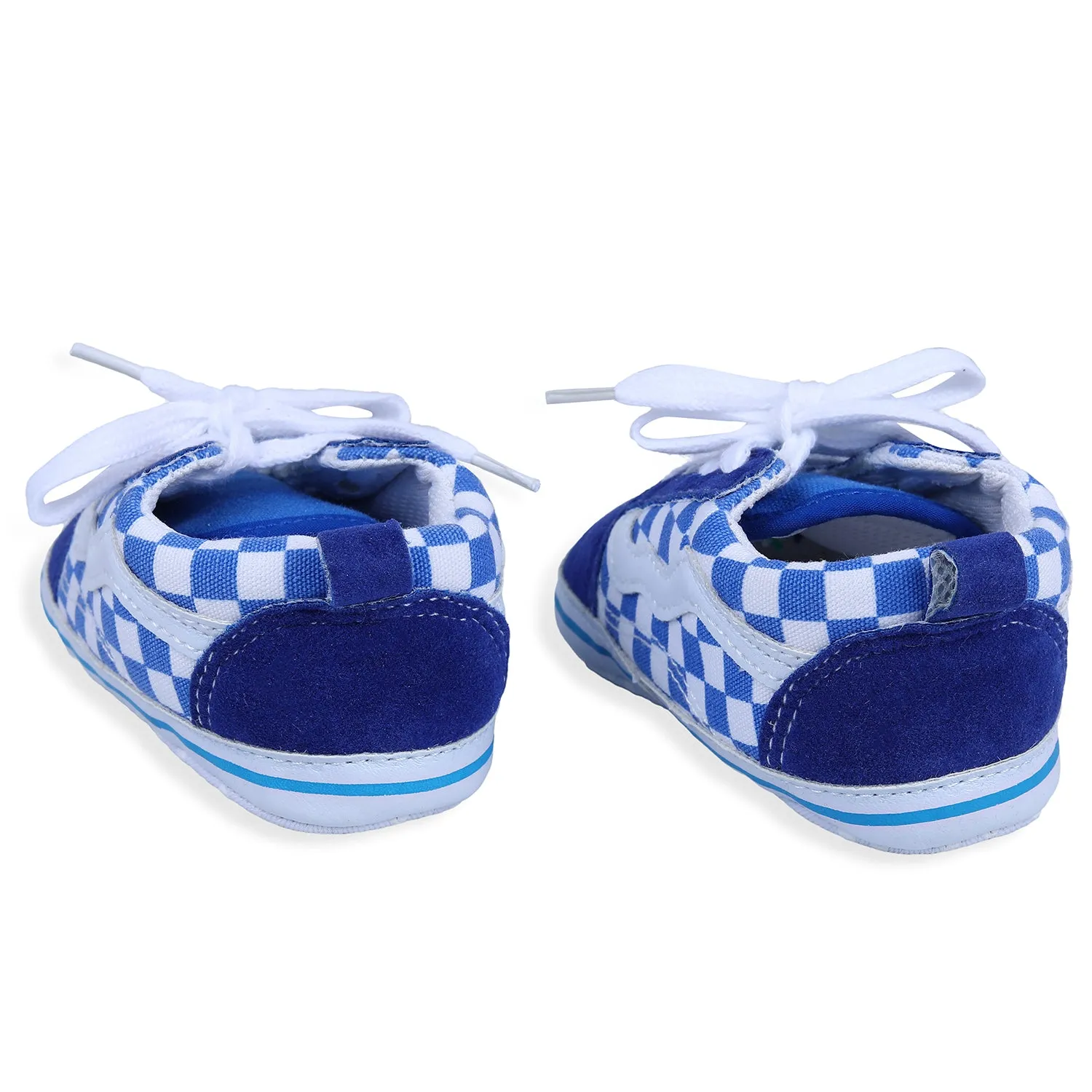 Checkered Lace-Up Casual Soft Sole Anti-Slip Sneaker Booties - Blue