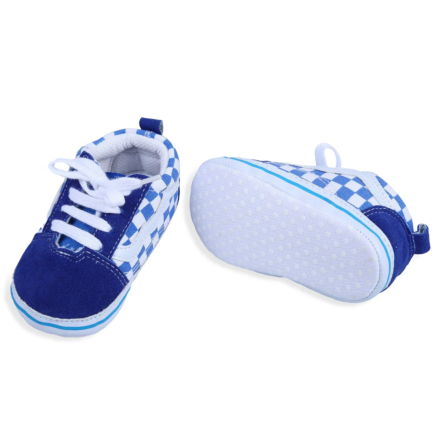 Checkered Lace-Up Casual Soft Sole Anti-Slip Sneaker Booties - Blue