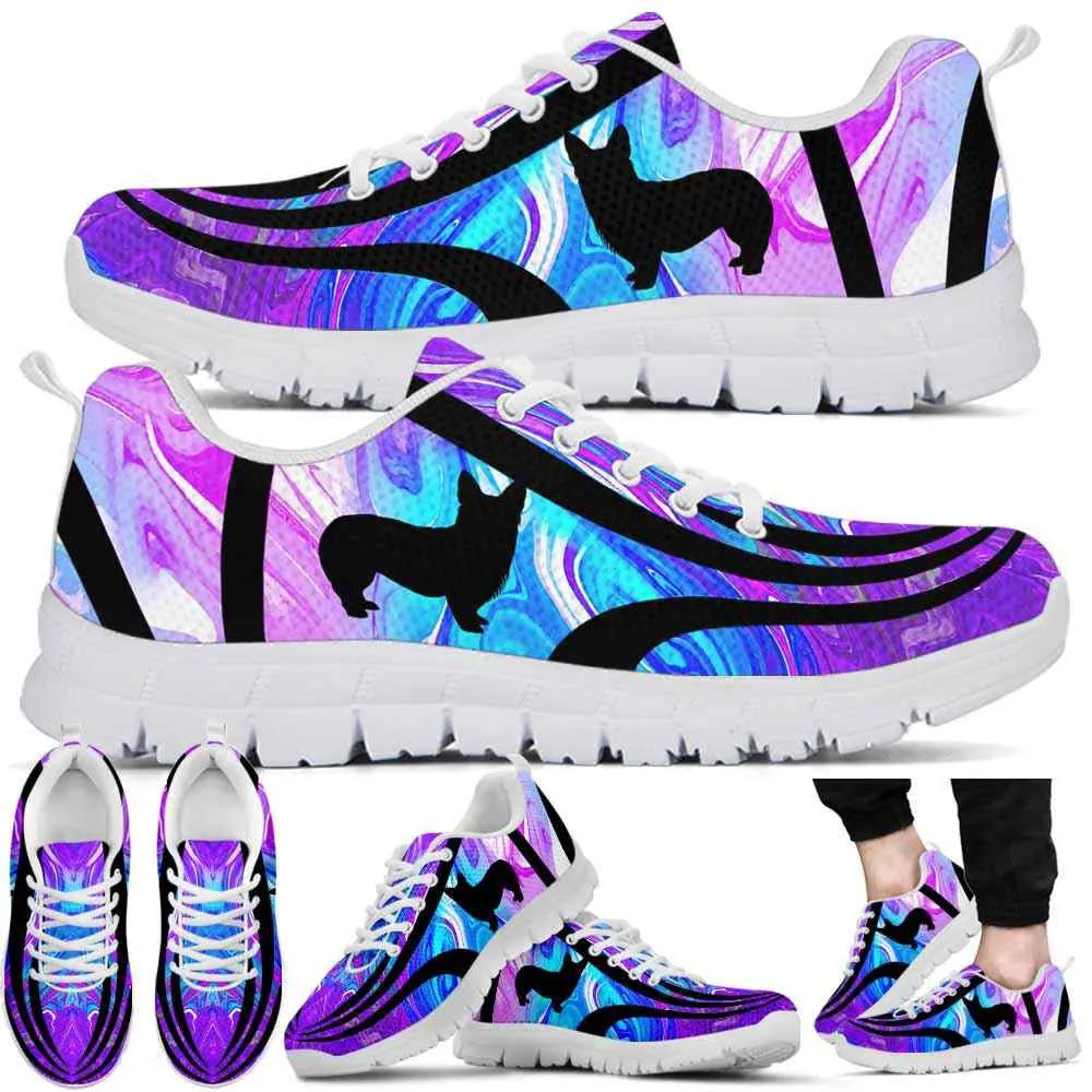 Corgi Sneaker, Corgi Dog Lovers Blue Purple Wave Sneakers Gym Running Shoes Gift Women Men, Corgi Shoes