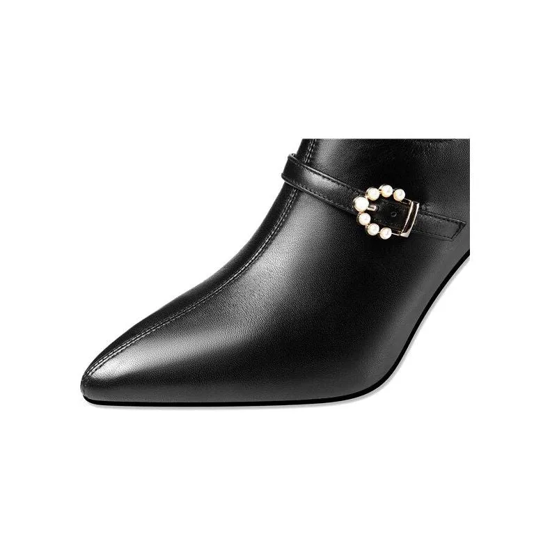 Crystal Chic Leather High Heel Slip-On Booties