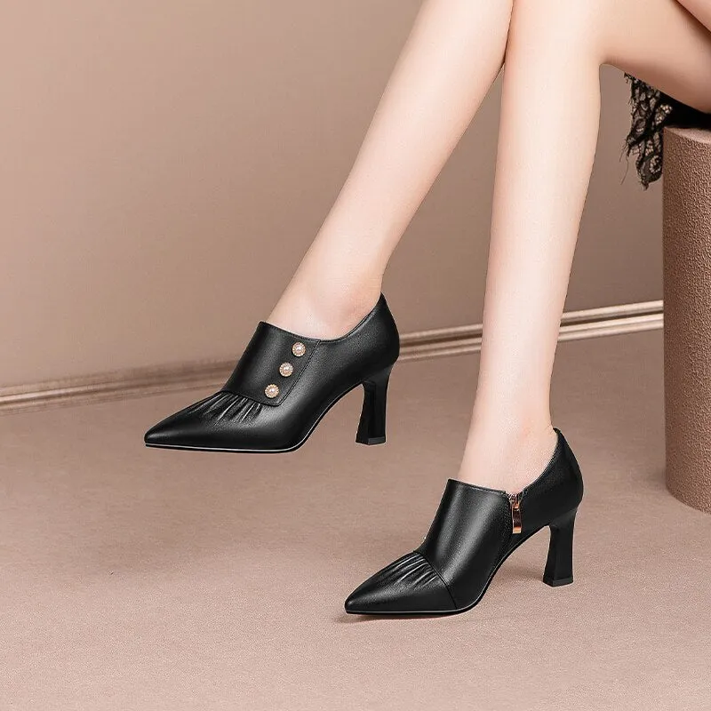 Crystal Chic Leather Pointed Toe High Heels