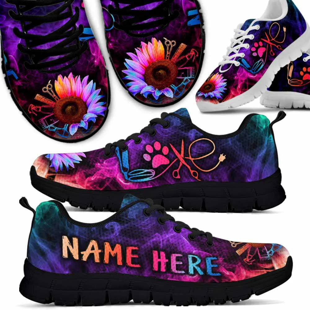 Custom Name Dog Sneaker, Custom Rainbow Sunflower Smoke Sneakers Shoes, Best Running Shoes