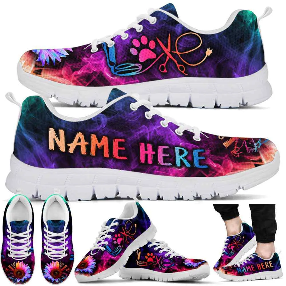 Custom Name Dog Sneaker, Custom Rainbow Sunflower Smoke Sneakers Shoes, Best Running Shoes