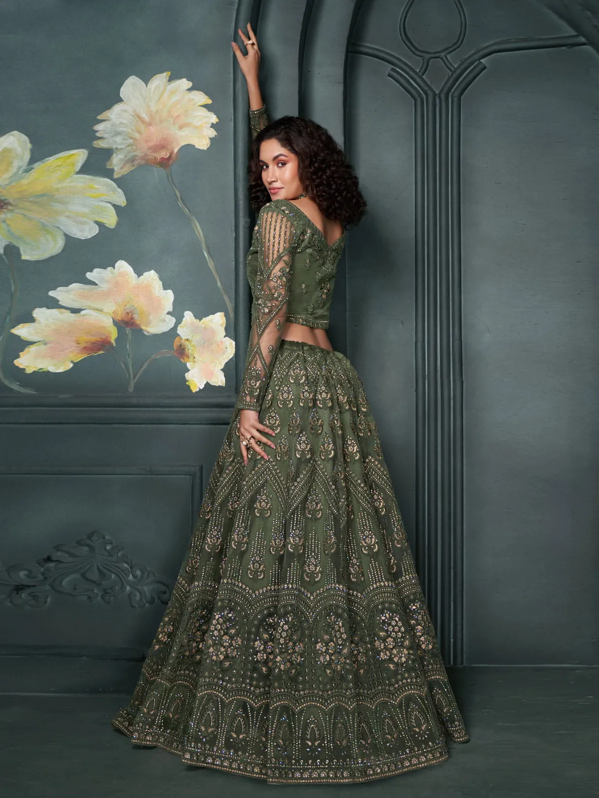 Dark Green Embroidered Lehenga Choli