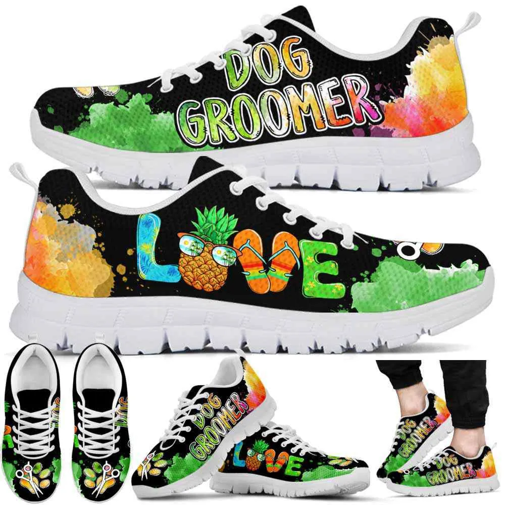 Dog Groomer Sneaker, Dog Groomer Summer Watercolor Love Sneakers Shoes, Best Running Shoes, Unique Gifts For Dog Lovers