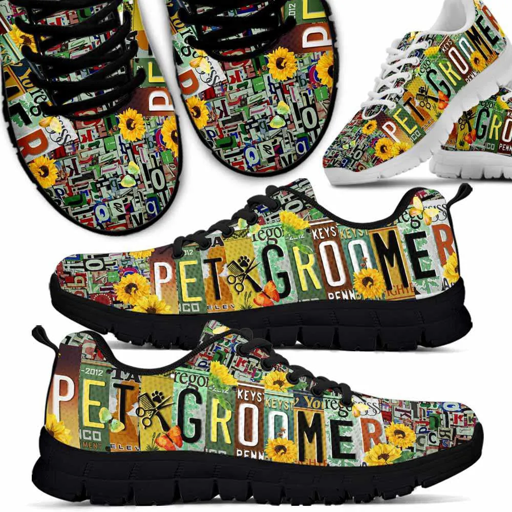 Dog Groomer Sneaker, Dog Groomer Sunflower License Plate Sneakers Shoes, Best Running Shoes, Unique Gifts For Dog Lovers