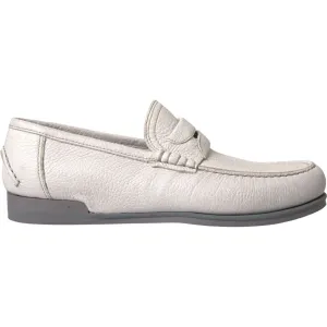 Dolce & Gabbana White Gray Leather Slip Mocassin Shoes Loafer