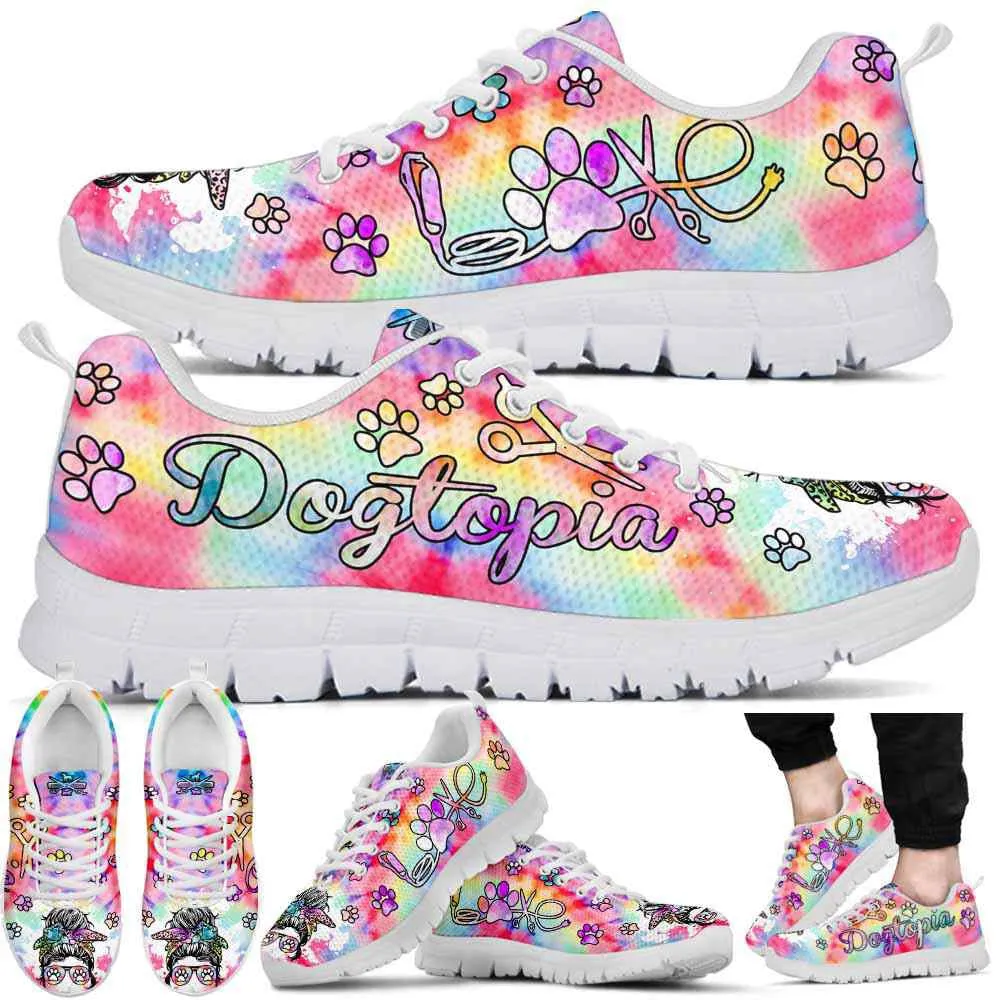 Dotopia Tie Dye Love Heart Sneakers Shoes, Dog Print Shoes, Best Running Shoes, Unique Gifts For Dog Lovers