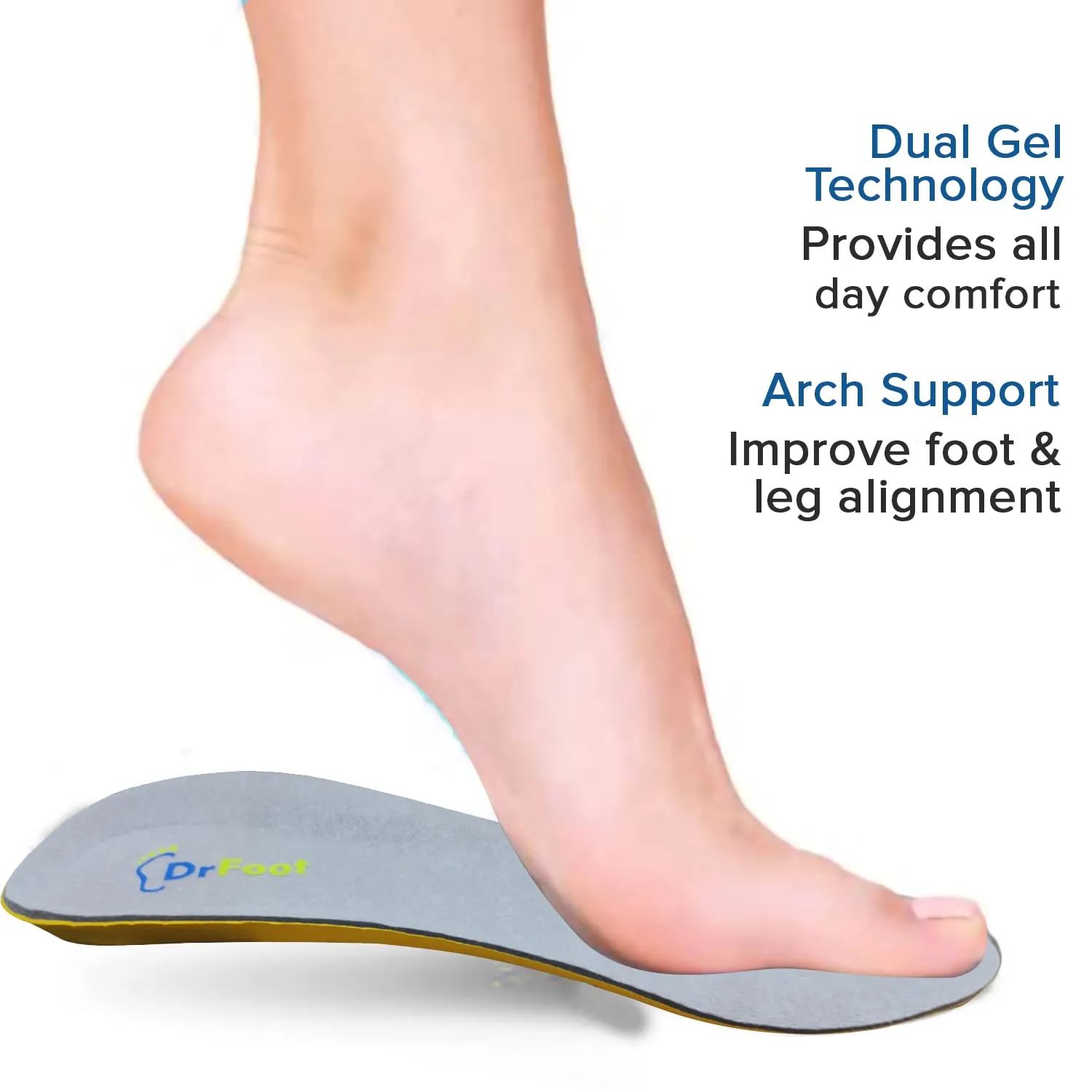 Dr Foot Gel Insoles Pair | For Walking, Running Shoes | All Day Comfort Shoe Inserts With Dual Gel Technology | Ideal Full-Length Sole For Every Shoe | For Both Men & Women- 1 Pair (Free) (Pack of 10)