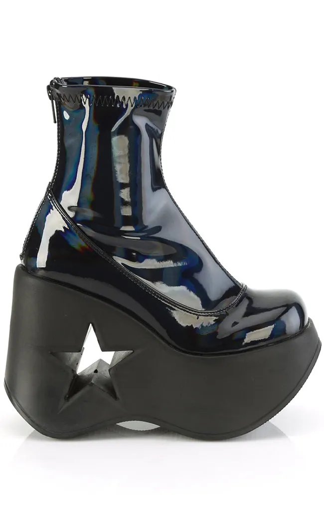 DYNAMITE-100 Black Holo Ankle Boots